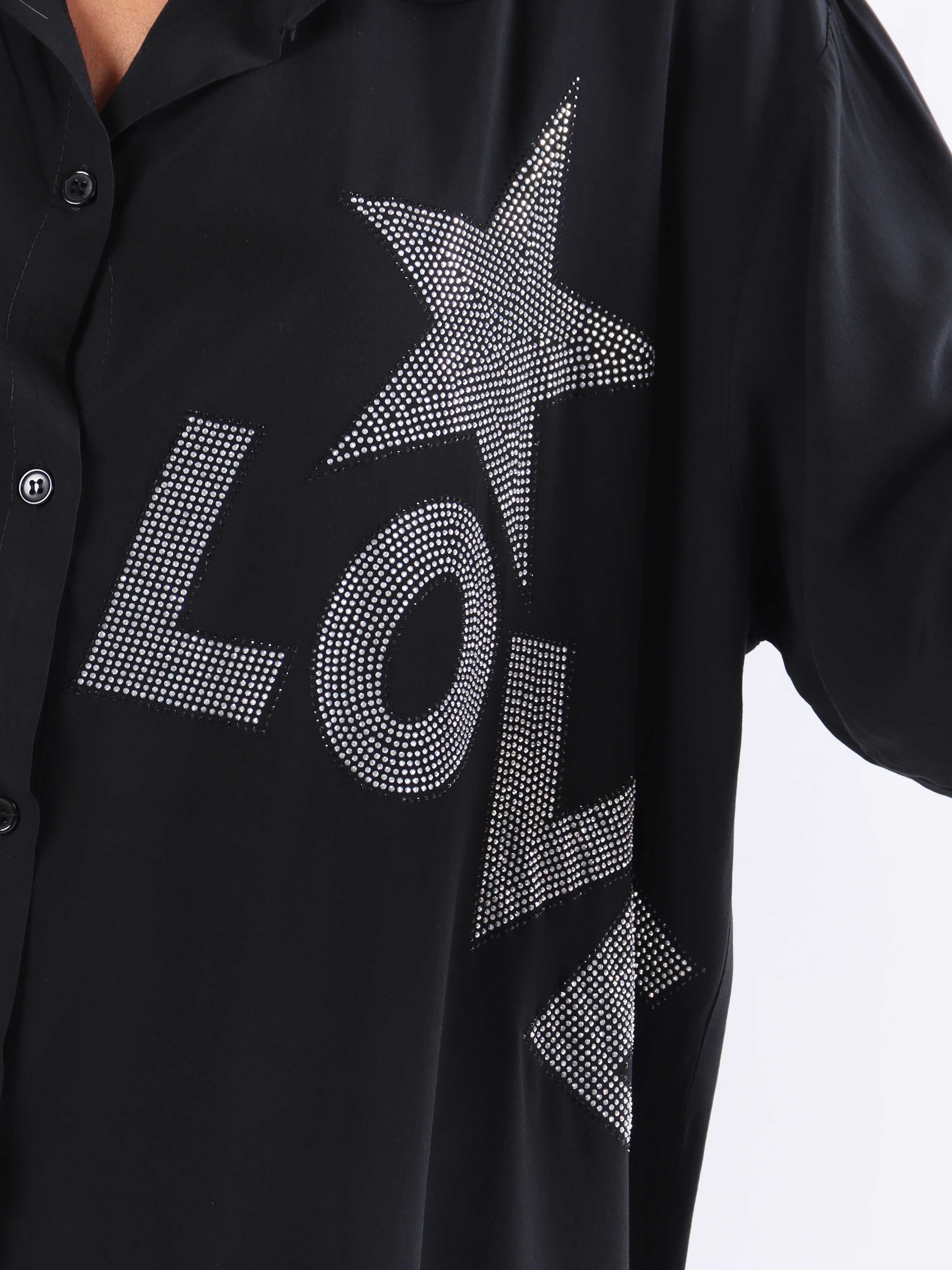 Love - Plus size skjorte i viskose med similisten og stjerner