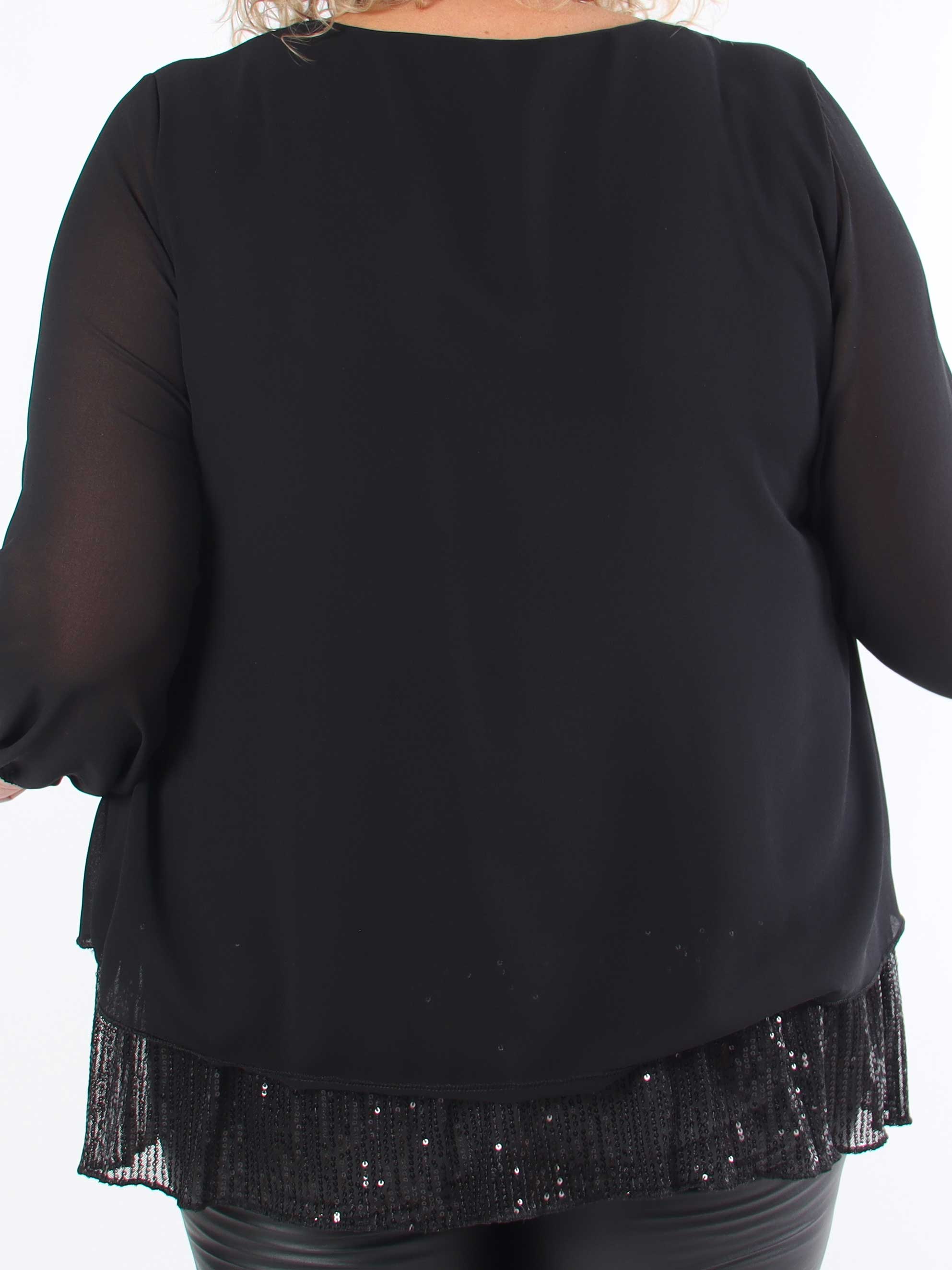 Luby - Plus size tunika i chiffon med pailetter forneden