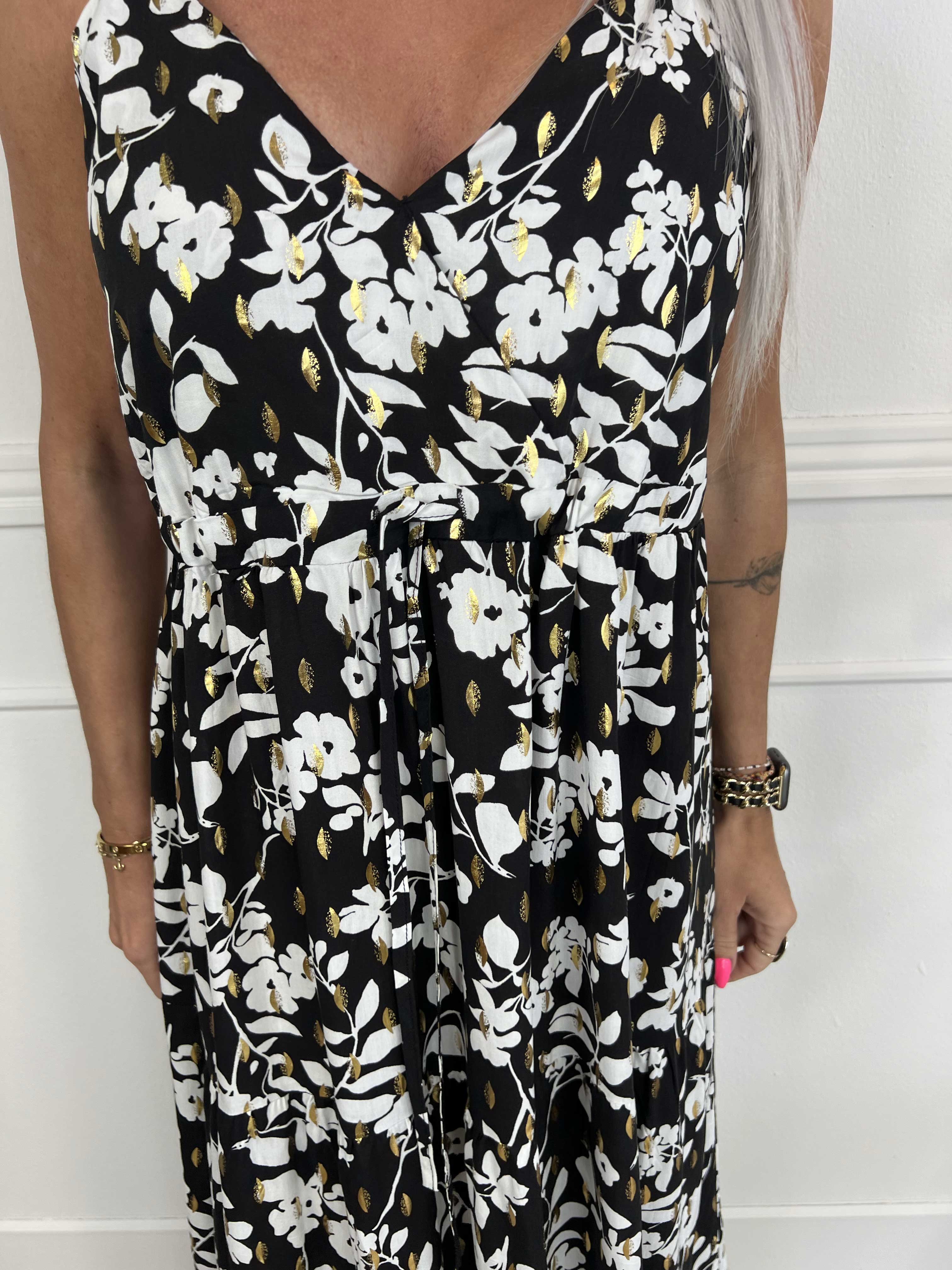 Lucie Flower - Viskose stropkjole i blomsterprint med v-udskæring