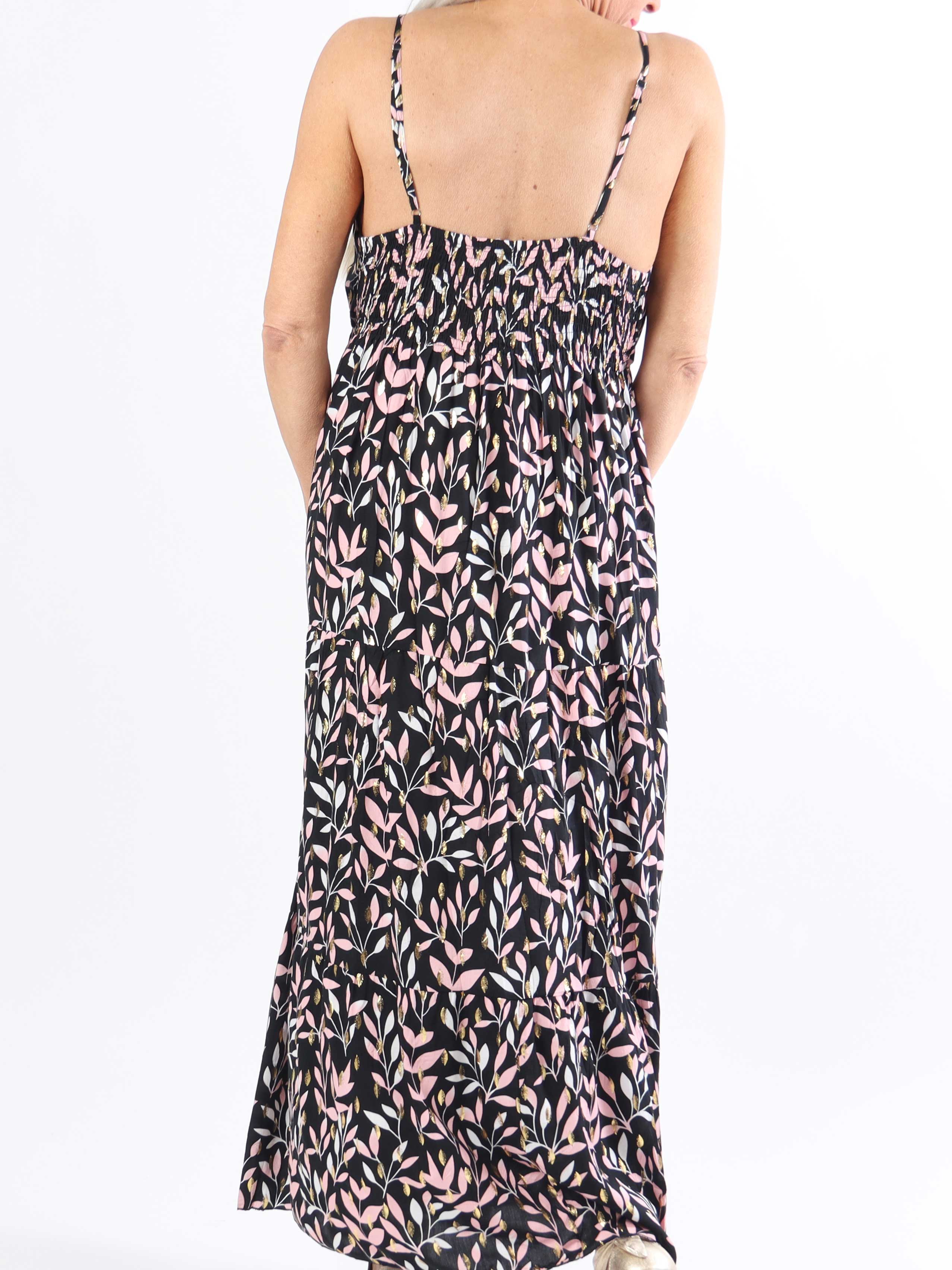 Lucie Leaf - Viskose stropkjole i bladmønster med v-udskæring