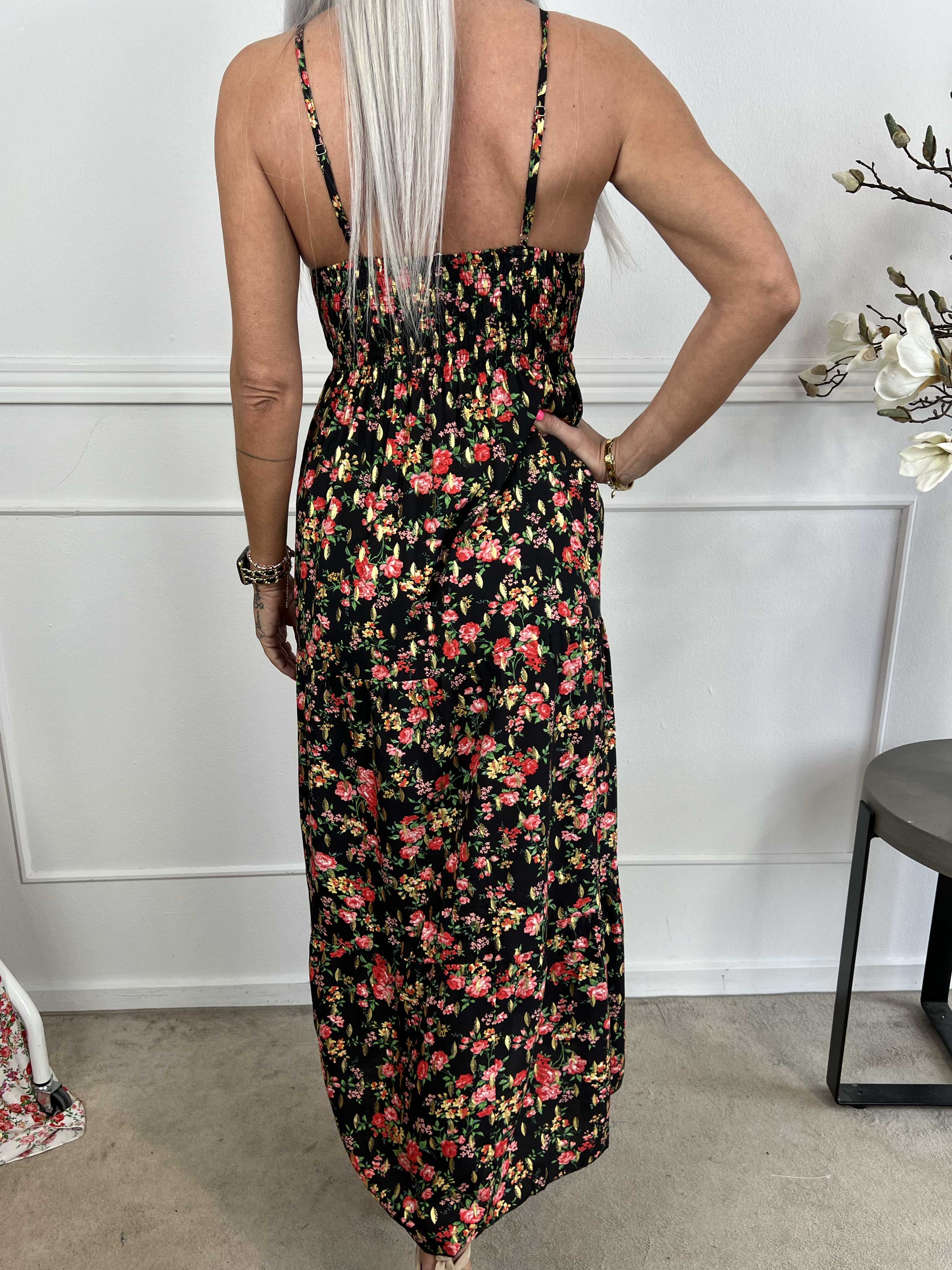 Lucie Rose - Viskose stropkjole med rosemotiver med v-udskæring