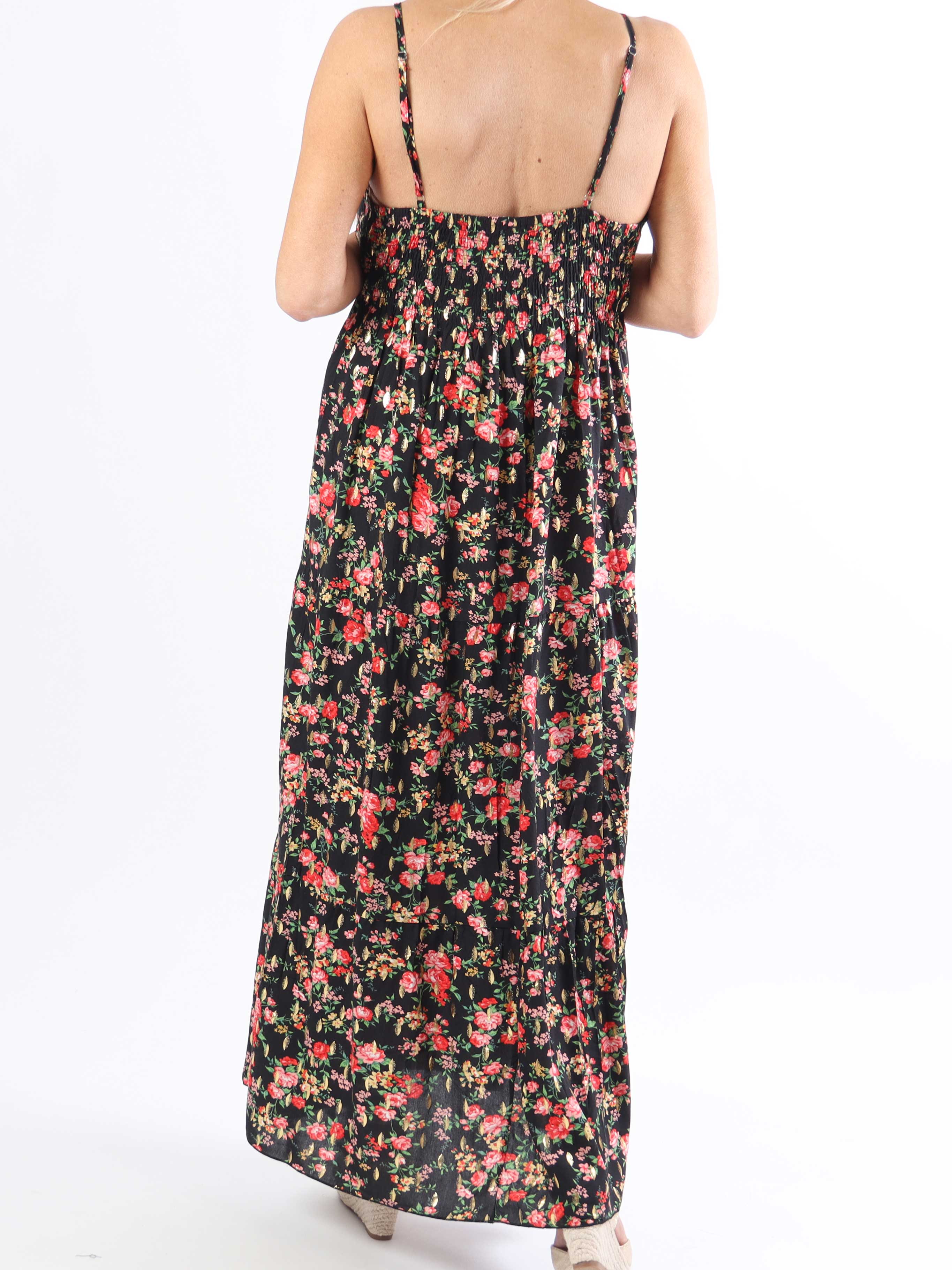 Lucie Rose - Plus size stropkjole med rosemotiver med v-udskæring