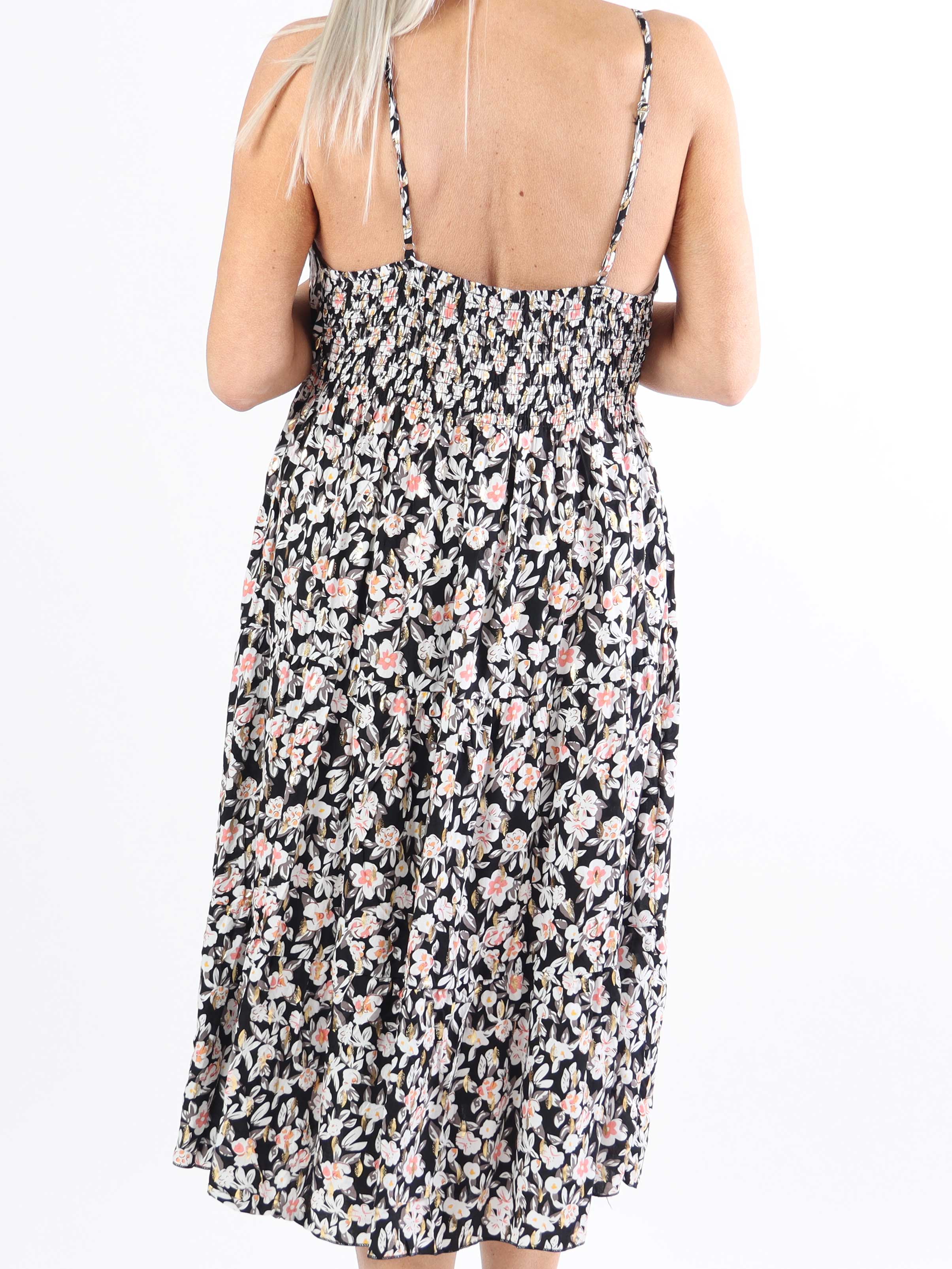 Lucie Small Flower Short - Plus size stropkjole i blomsterprint med v-udskæring