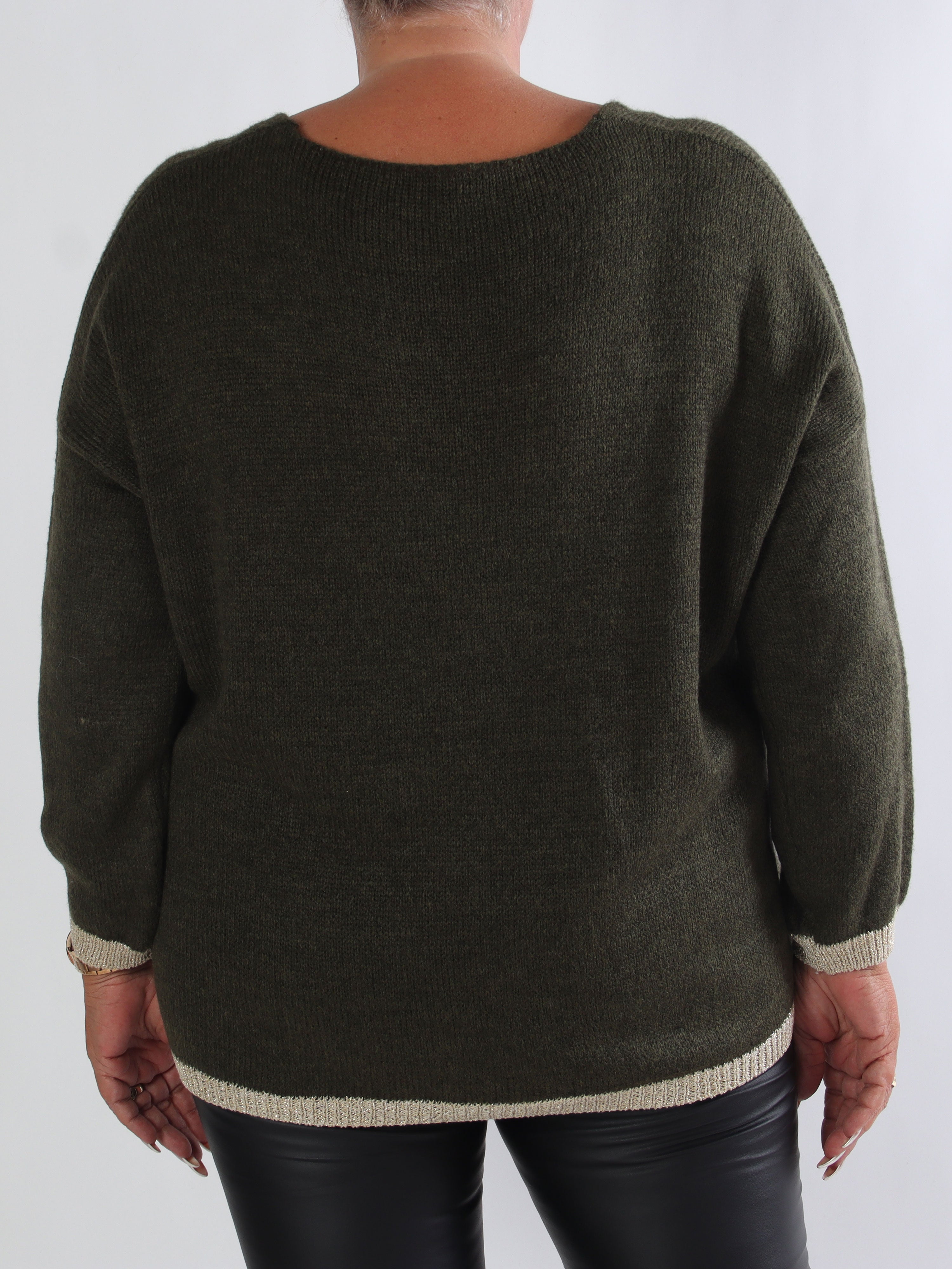 Lydia - Plus size striktrøje med hjerter i guld glimmertråde