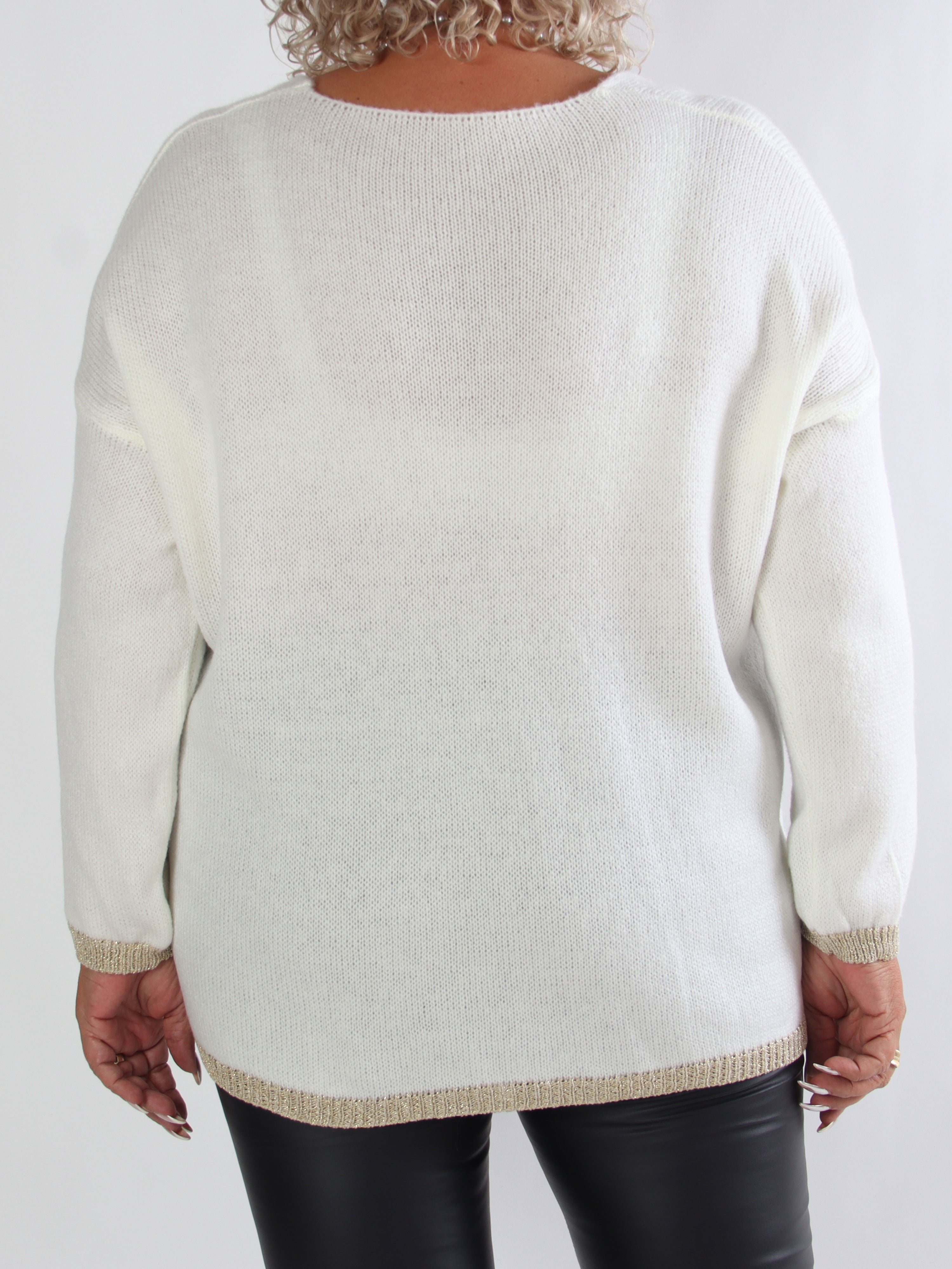 Lydia - Plus size striktrøje med hjerter i guld glimmertråde