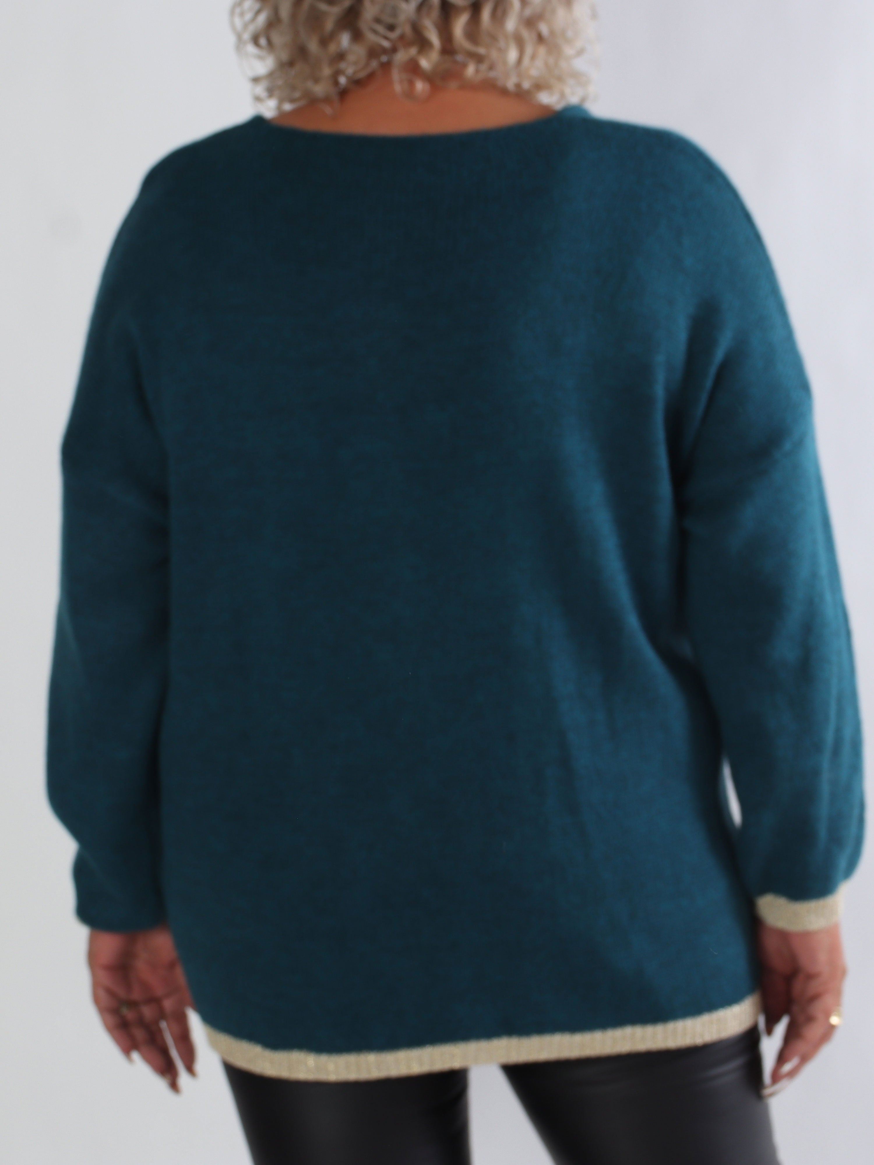 Lydia - Plus size striktrøje med hjerter i guld glimmertråde