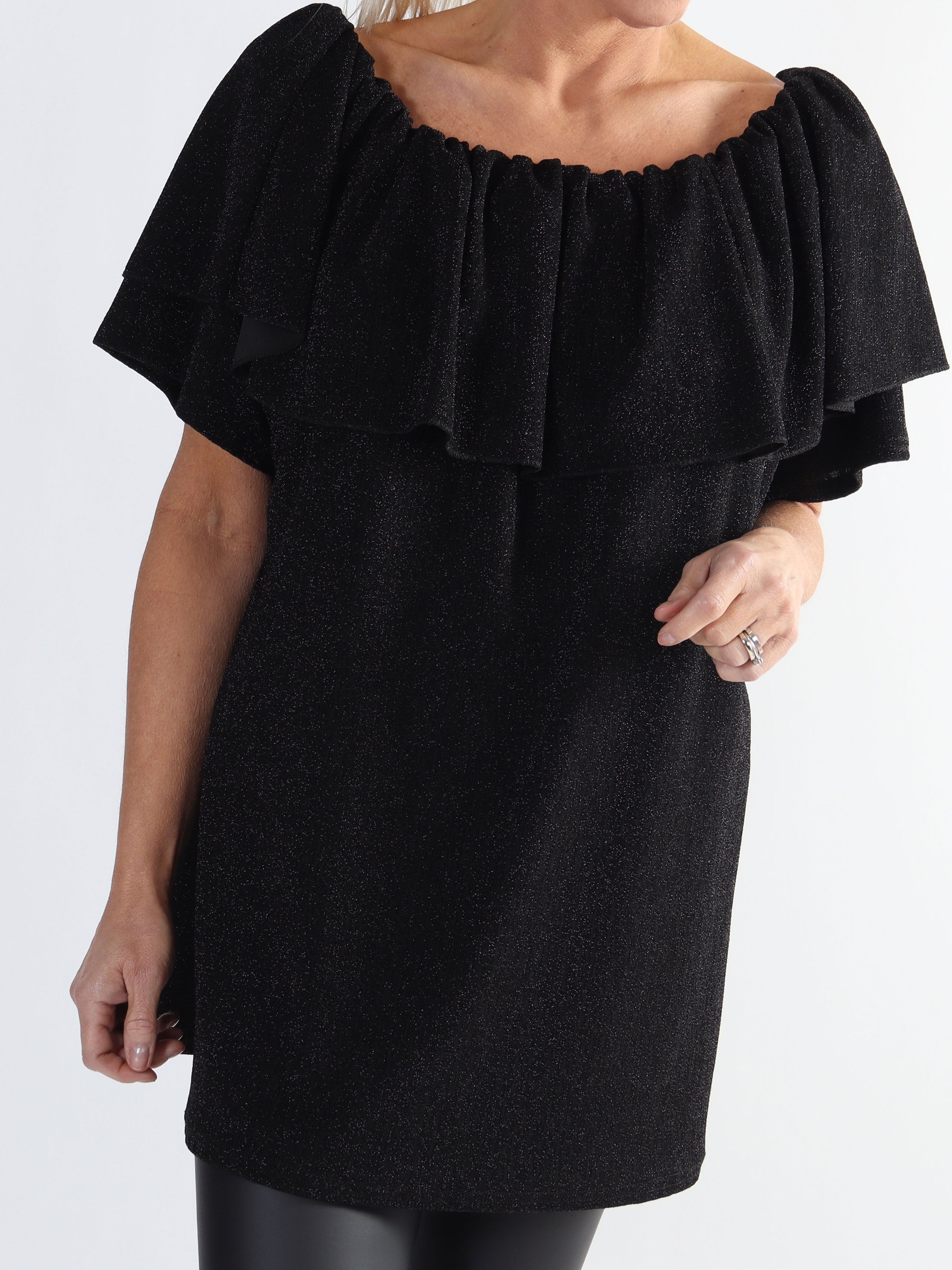 Maily - Plus size off shoulder bluse med glimmertråde