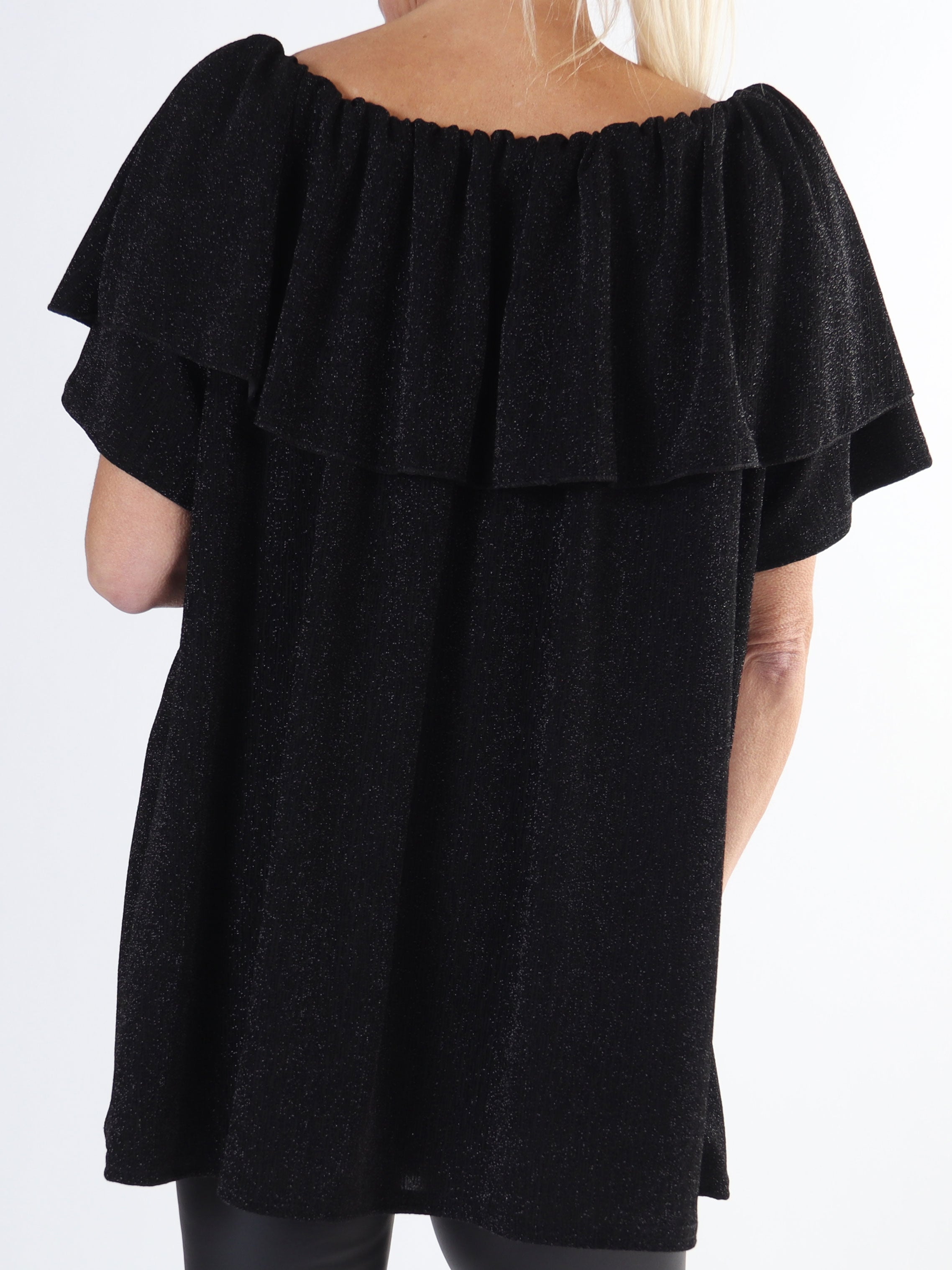 Maily - Plus size off shoulder bluse med glimmertråde