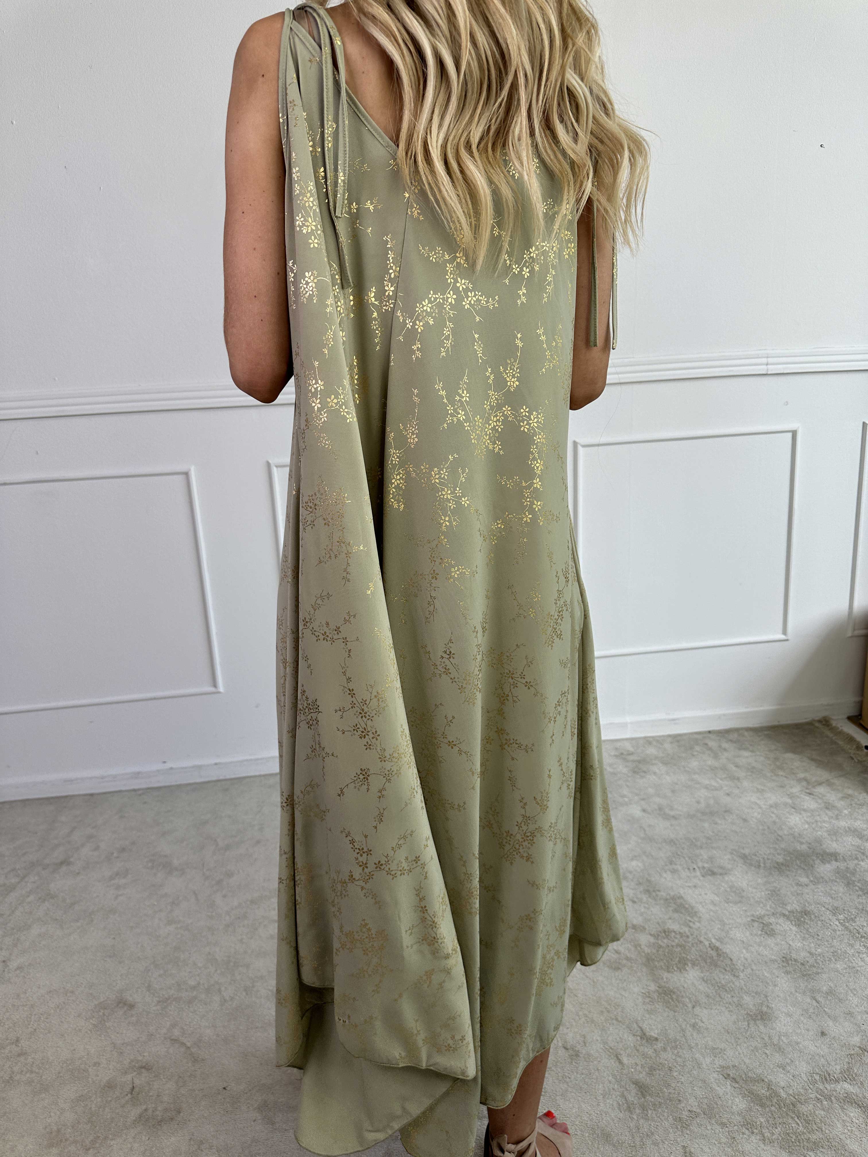 Maisie Gold - Stropkjole i elastisk stof med guld print