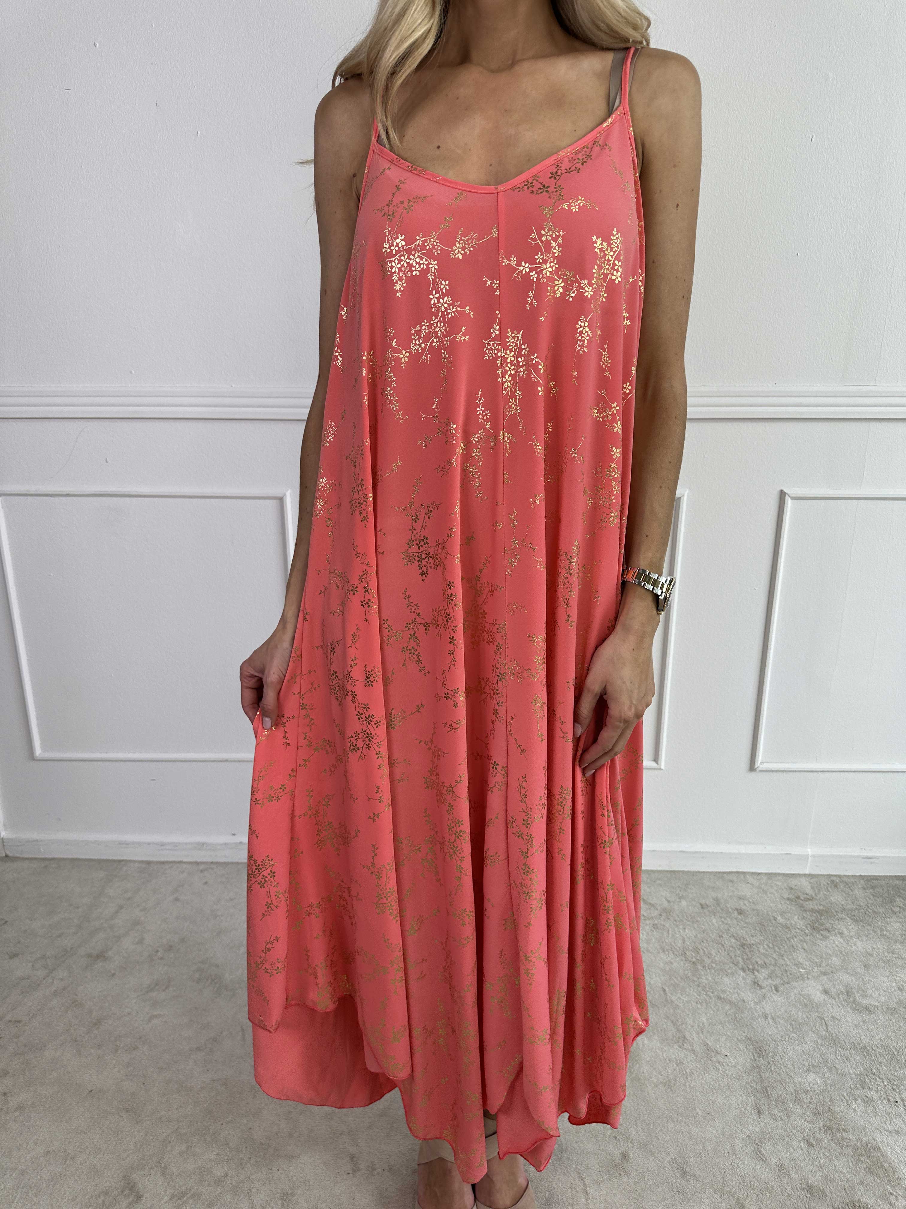 Maisie Gold - Stropkjole i elastisk stof med guld print