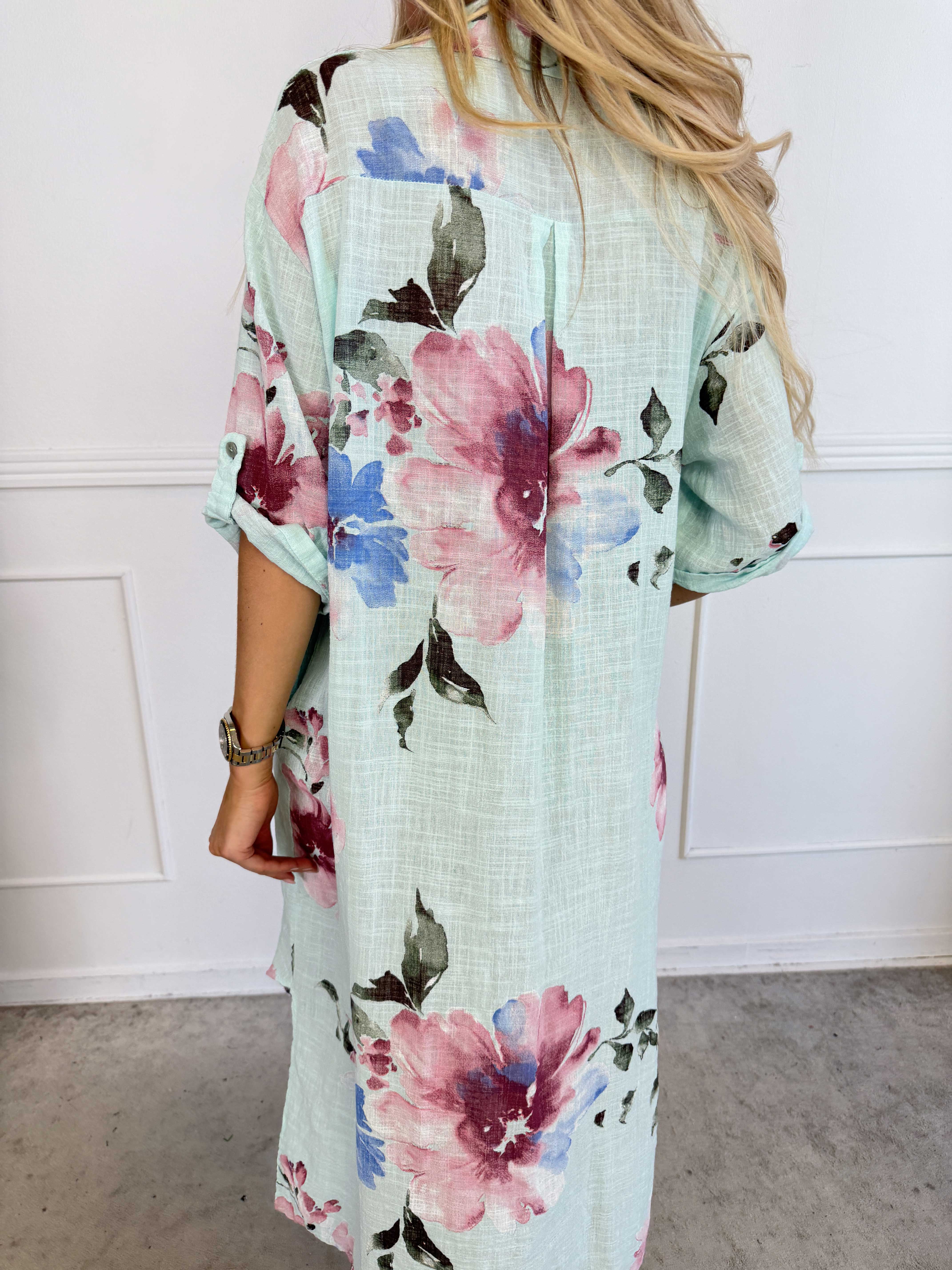 Maissa - Lang skjortekjole i bomuld med blomsterprint