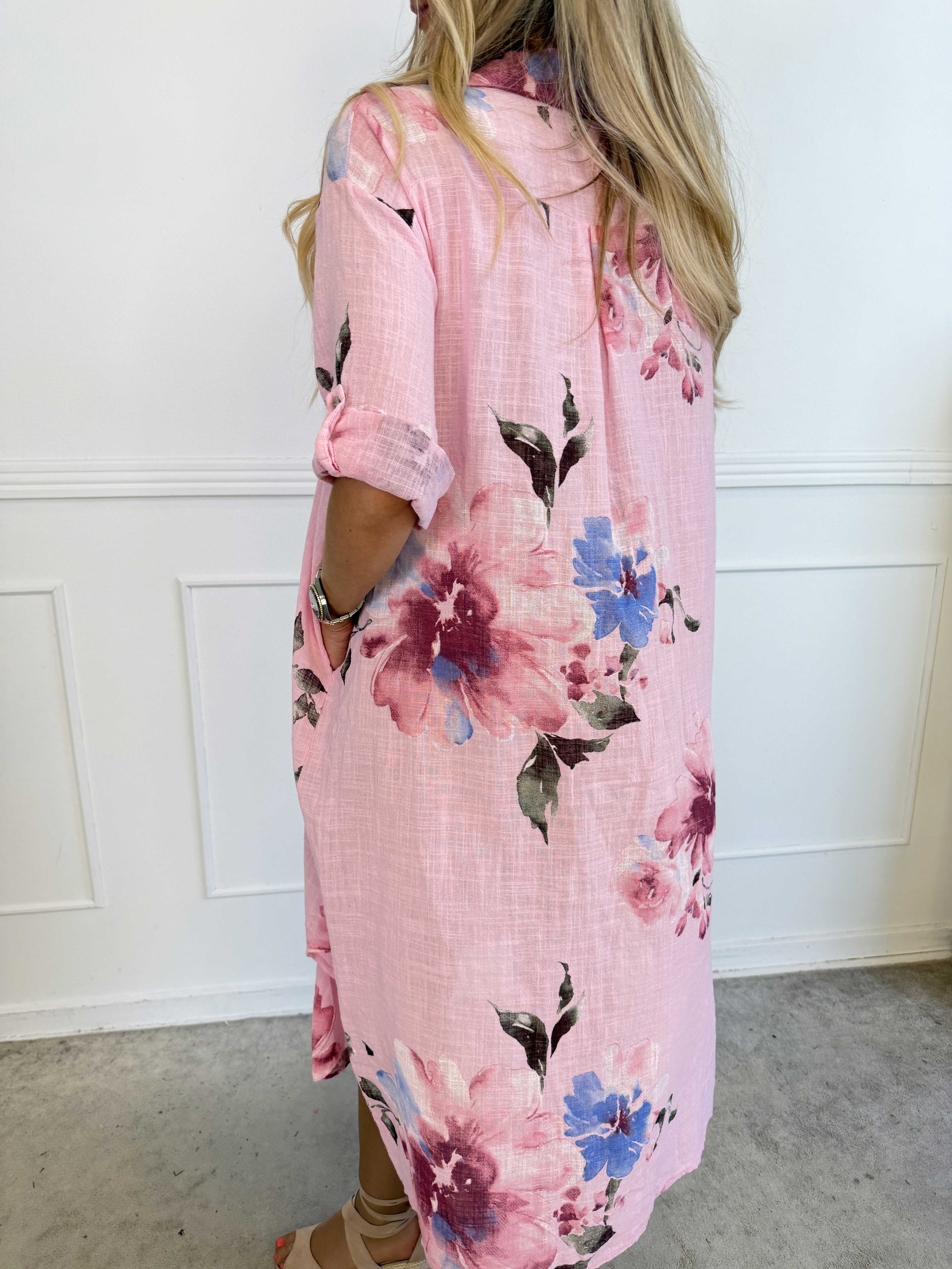 Maissa - Lang skjortekjole i bomuld med blomsterprint