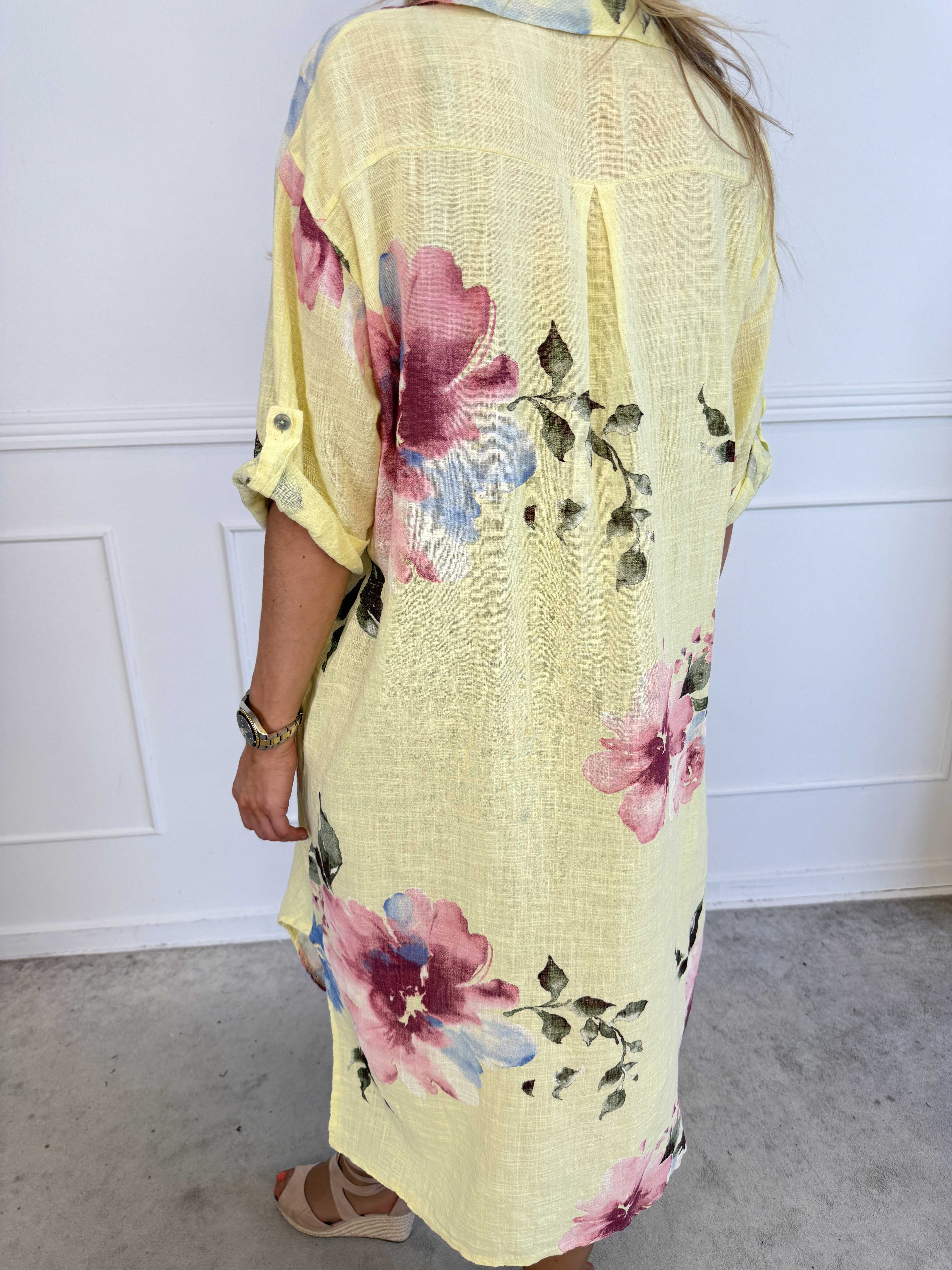 Maissa - Lang skjortekjole i bomuld med blomsterprint
