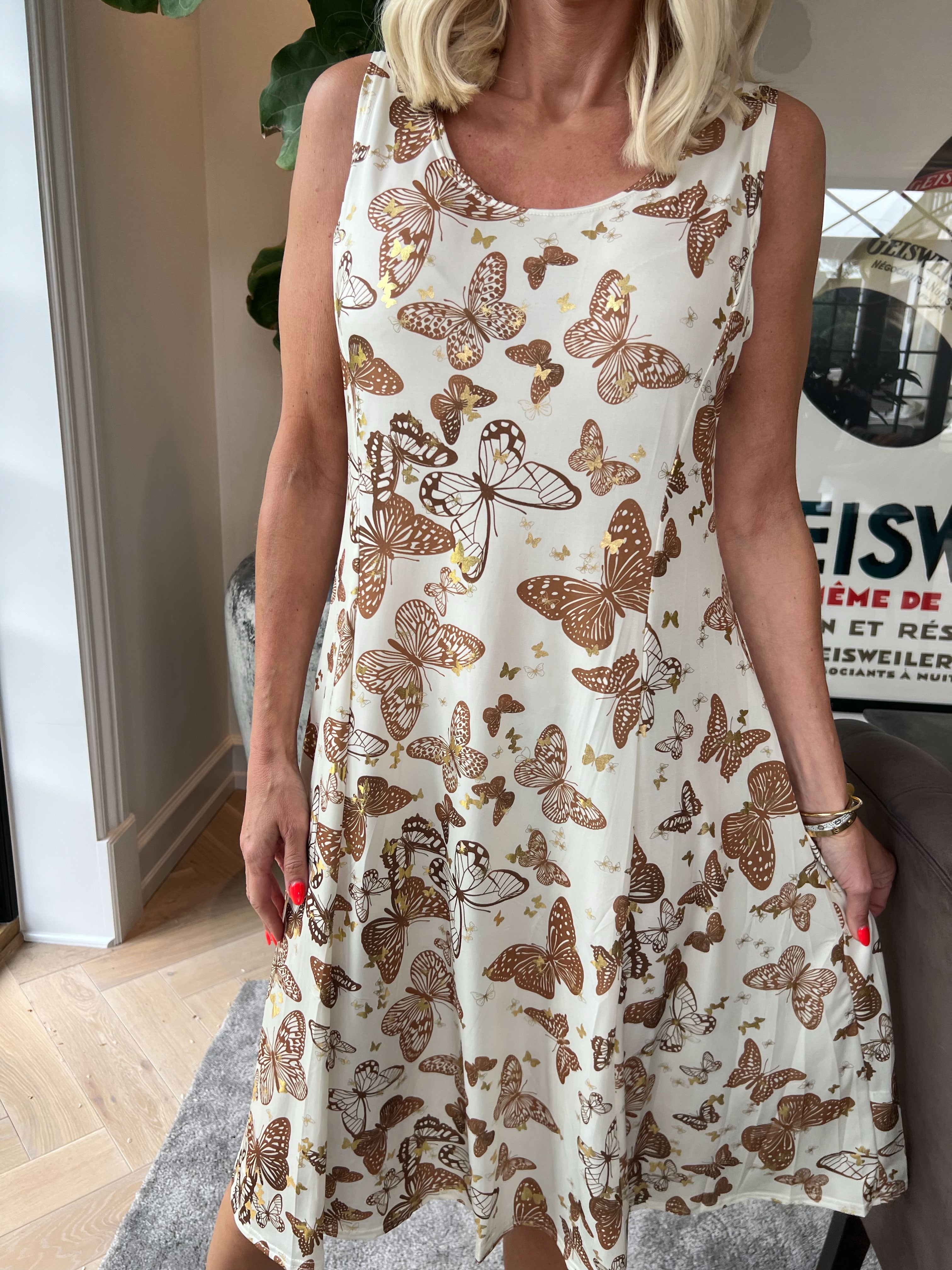 Maj Butterfly - Elastisk sommerkjole i a-facon med sommerfugleprint