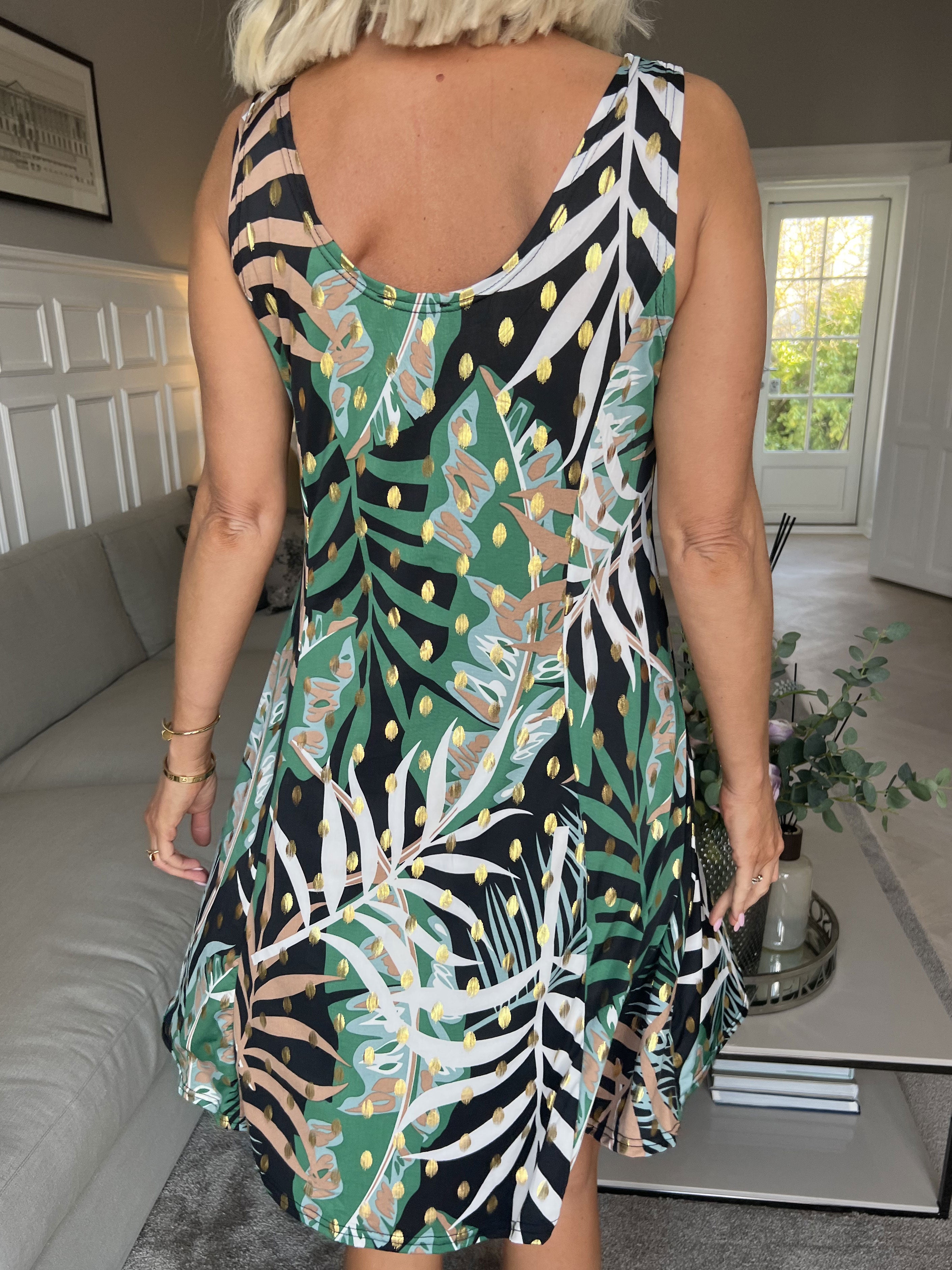 Maj - Sød elastisk sommerkjole med guld pletter