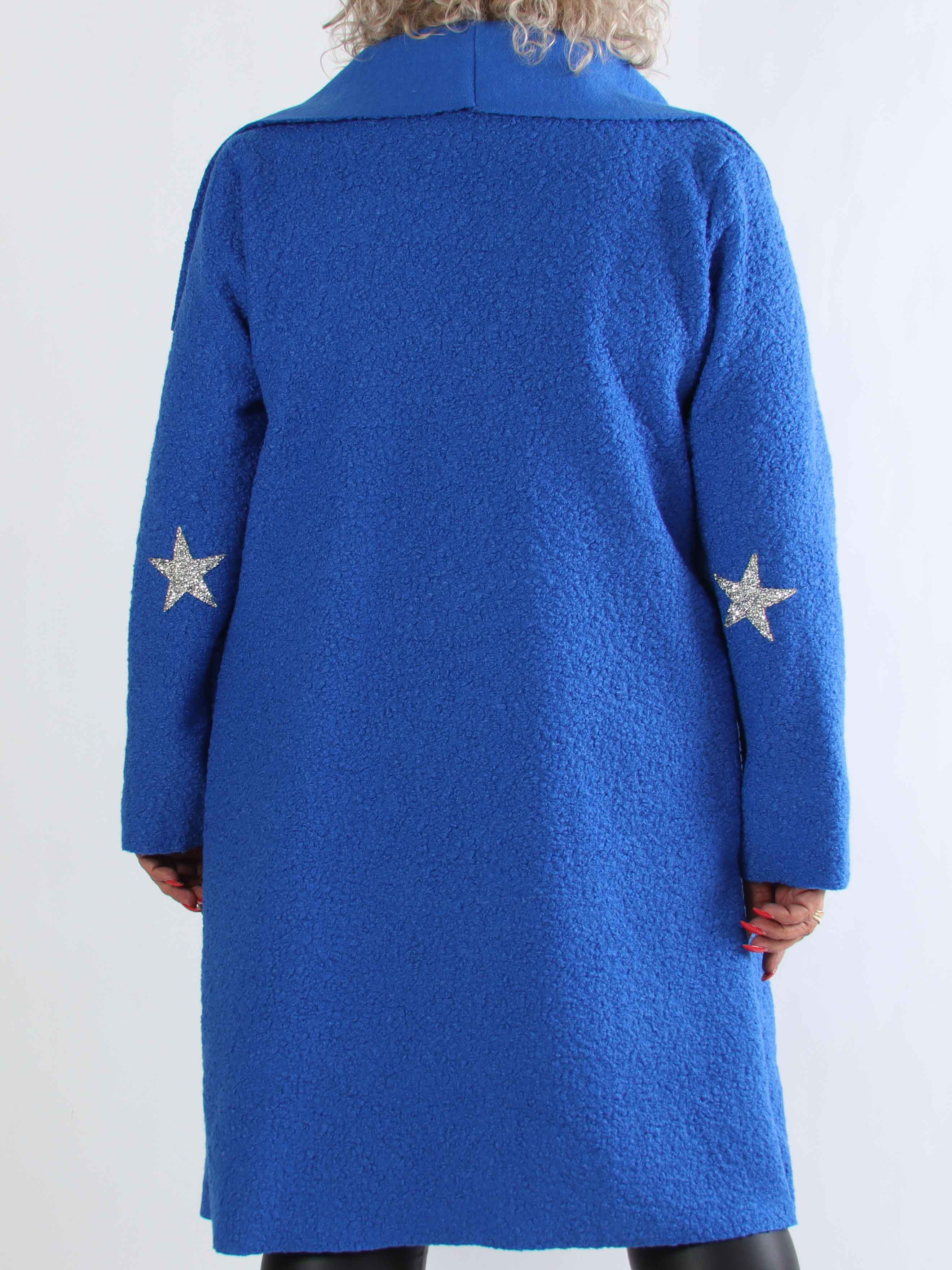 Malfrid - Plus size frakke i blød teddy med shiny stjerner