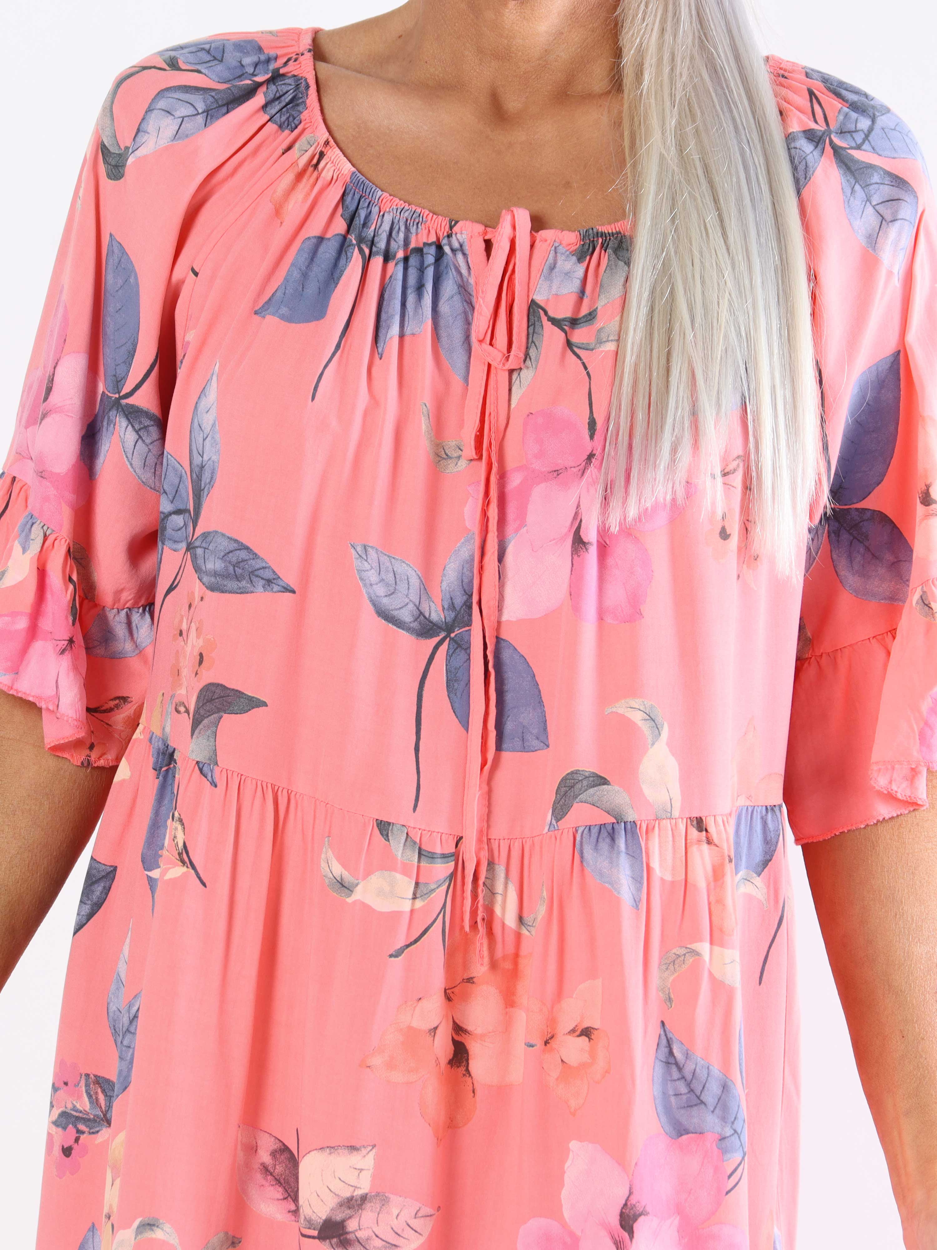 Malibu - Plus size kjole i bomuld med elastik i udskæringen