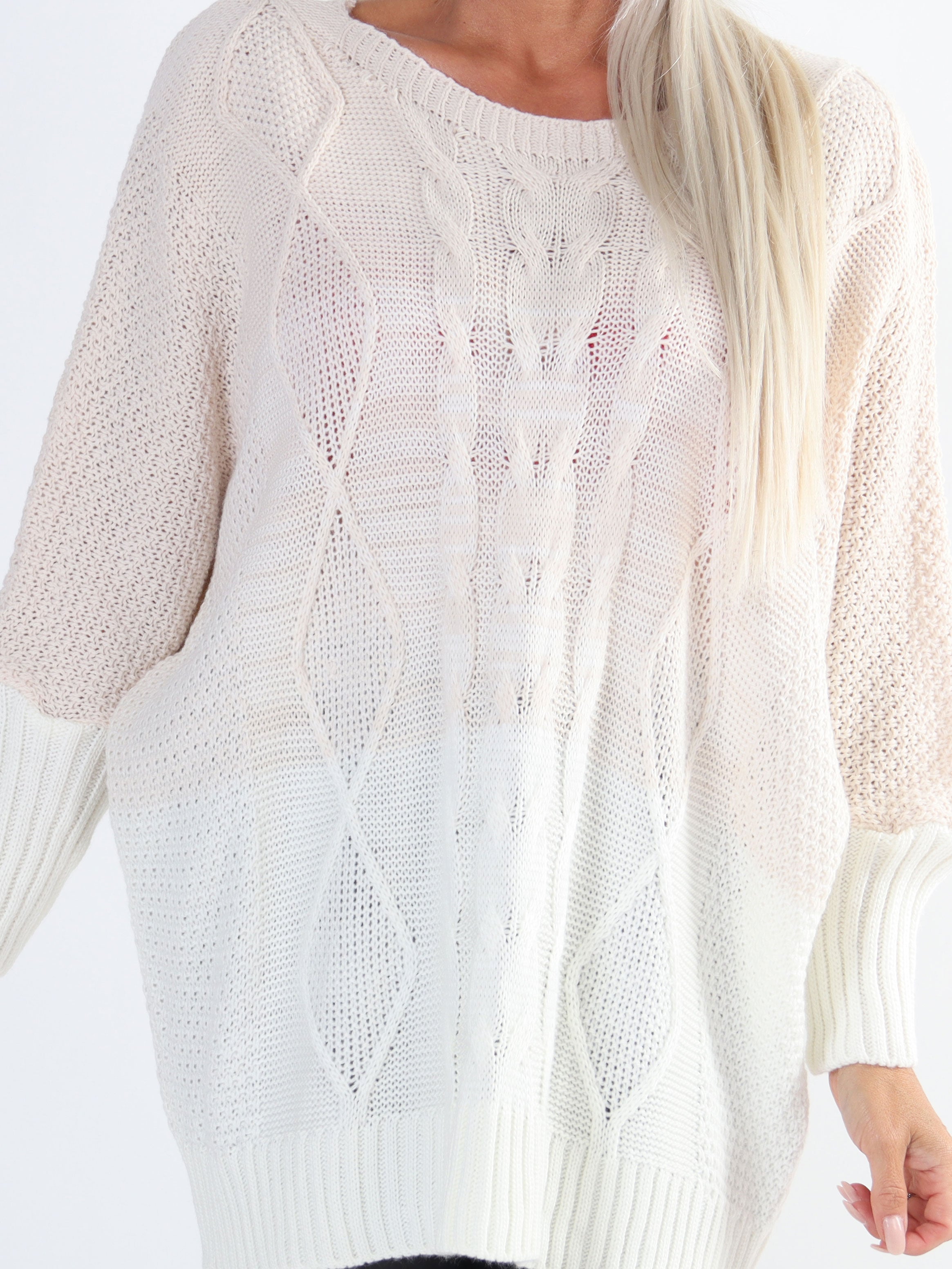 Malika - Flerfarvet plus size strik med flagermusærmer