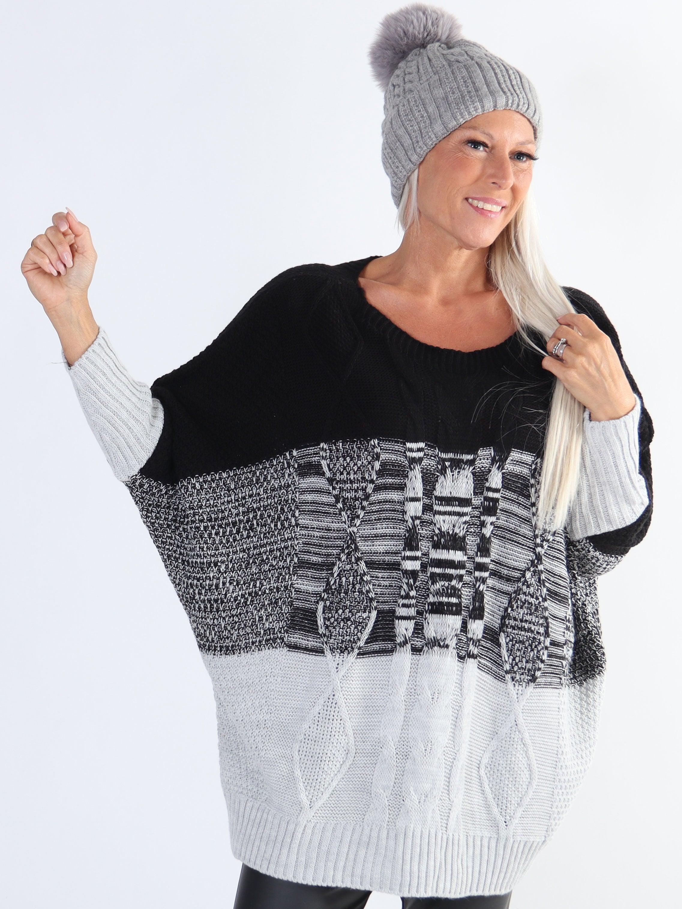 Malika - Flerfarvet plus size strik med flagermusærmer