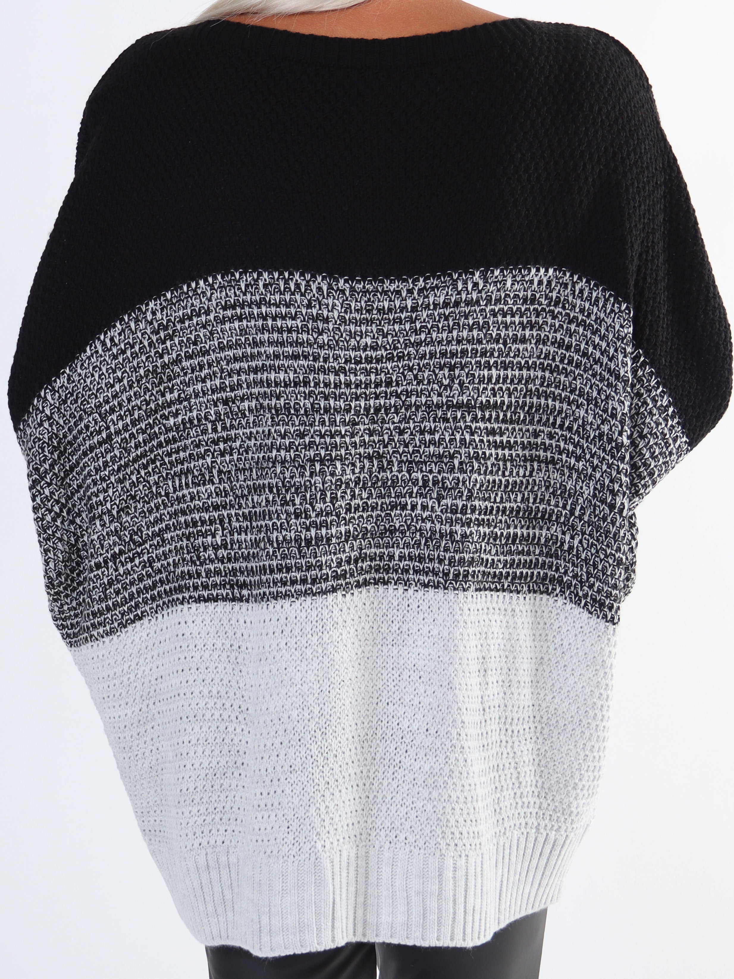 Malika - Flerfarvet plus size strik med flagermusærmer