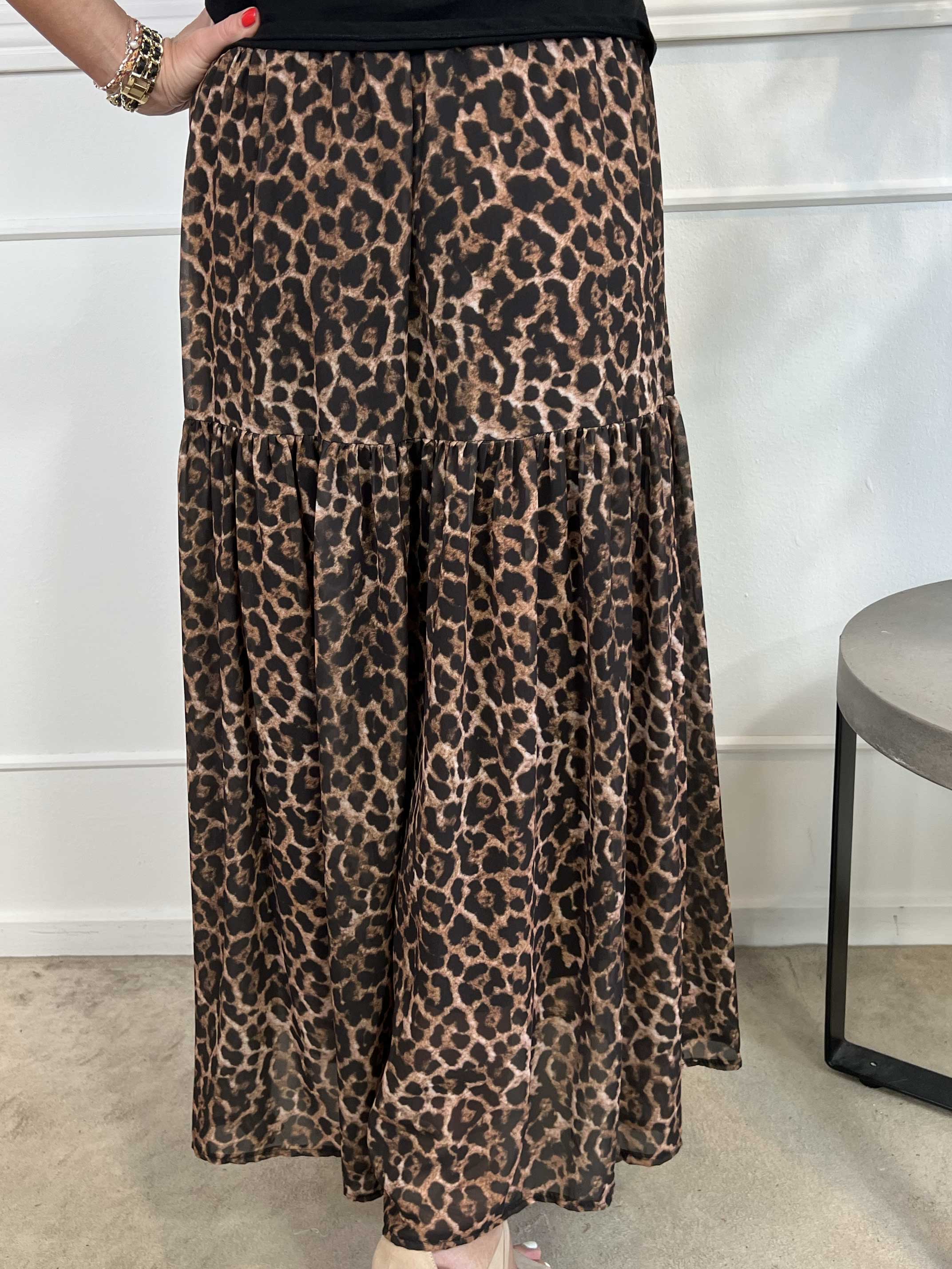 Malou - Fin nederdel i chiffon med leopardprint