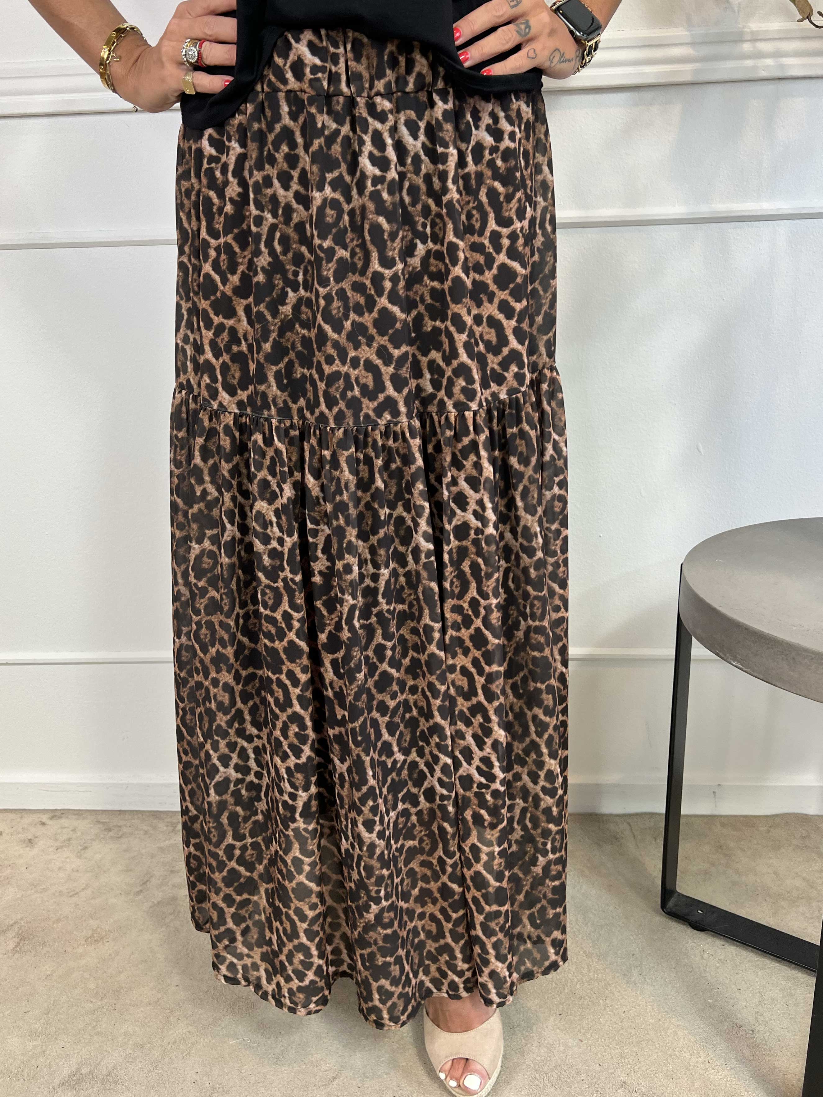 Malou - Fin nederdel i chiffon med leopardprint