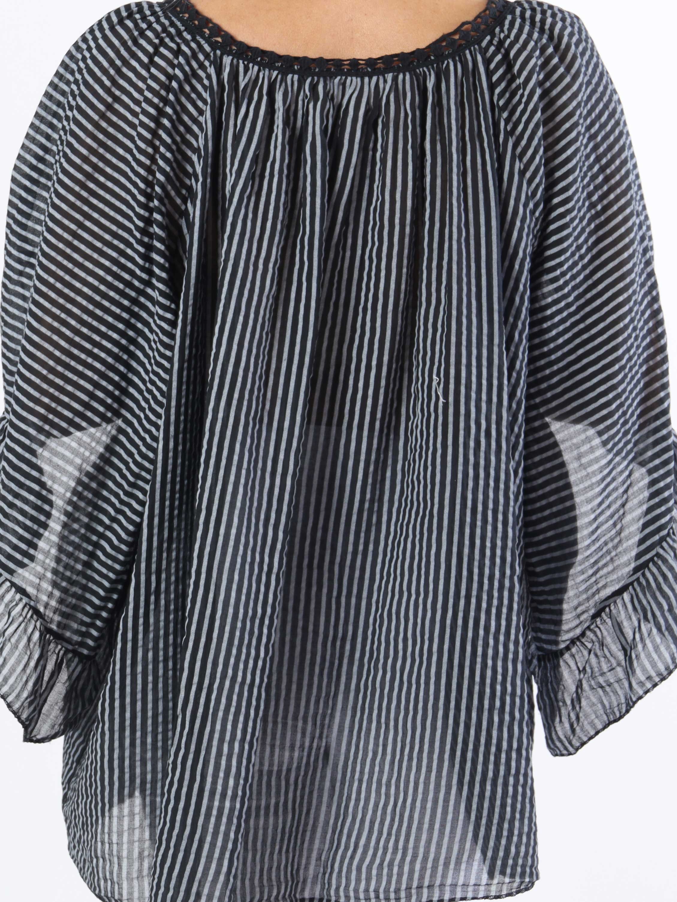 Marija - Sød stribet plus size tunika med smukke ærmer