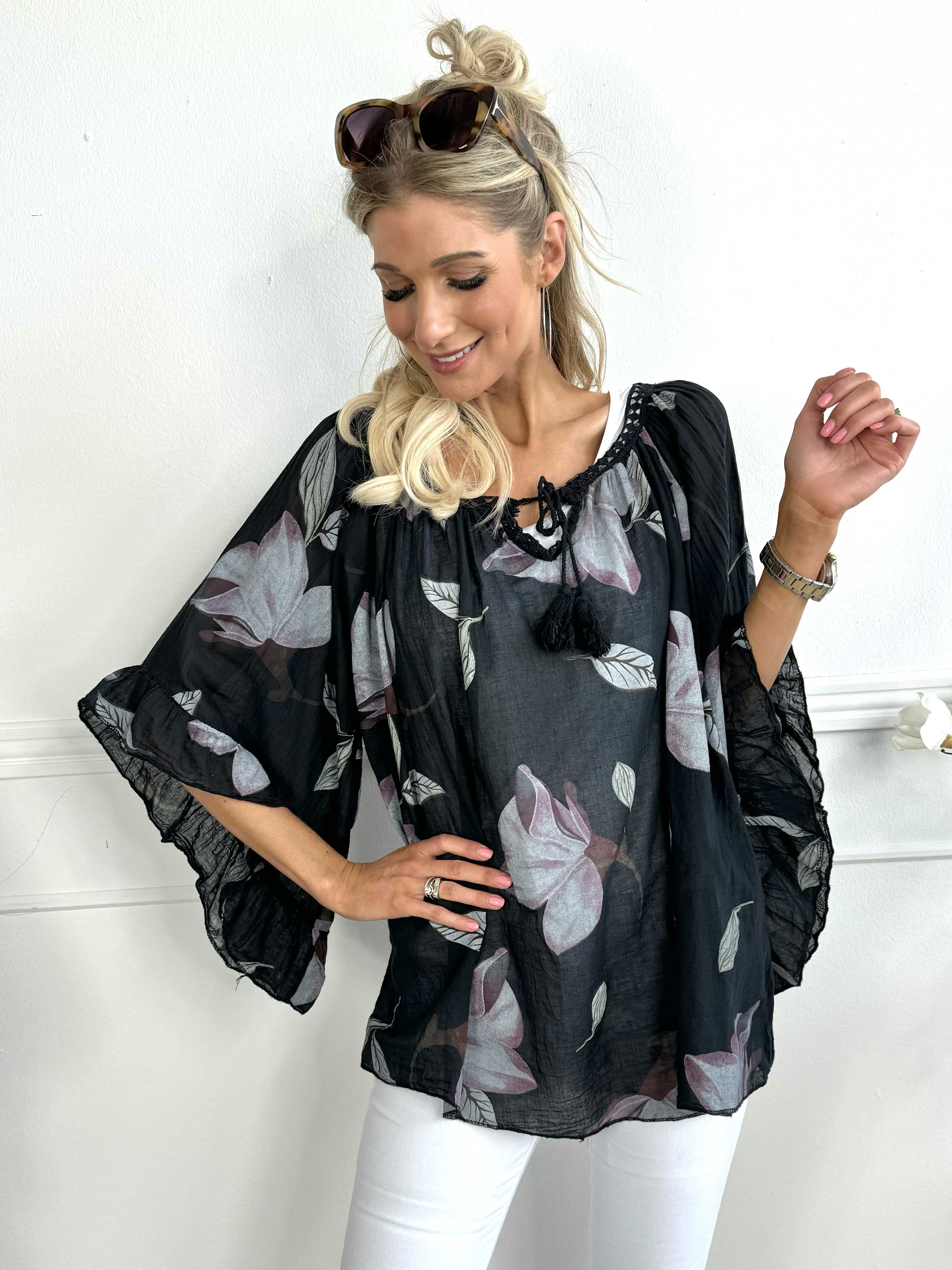 Marija flower - Sød blomstret tunika med smukke ærmer