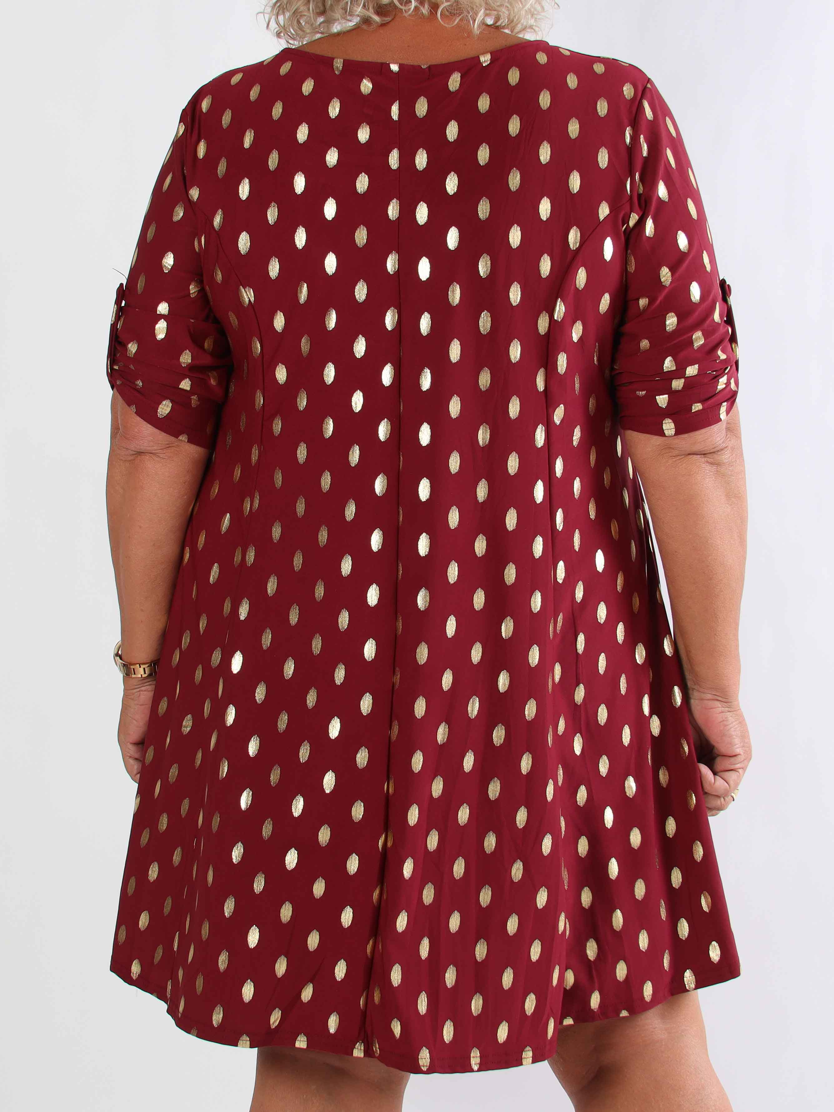 Marlene Gold - Ensfarvet elastisk kjole med a-facon med guld dutter