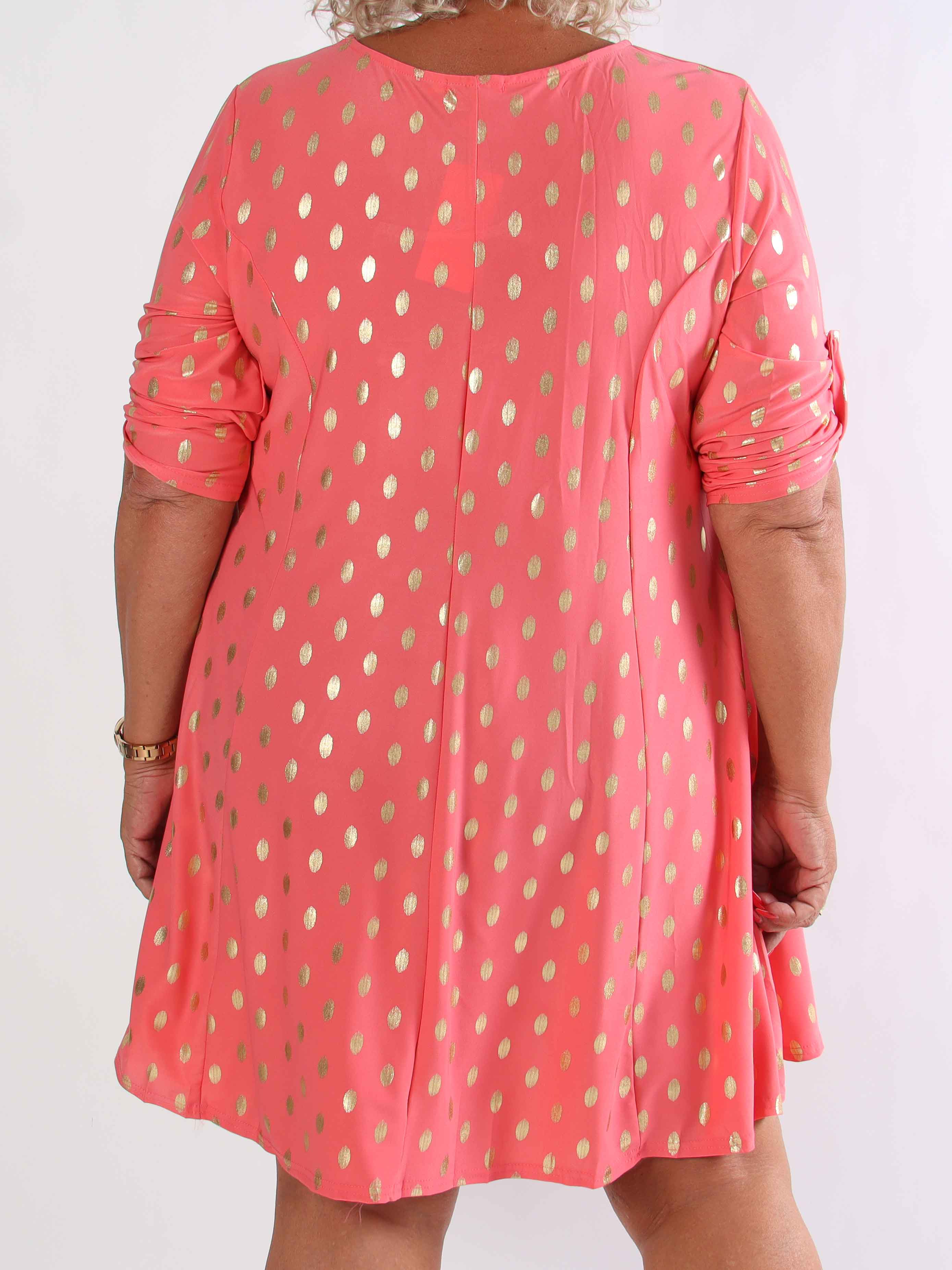 Marlene Gold - Ensfarvet elastisk kjole med a-facon med guld dutter