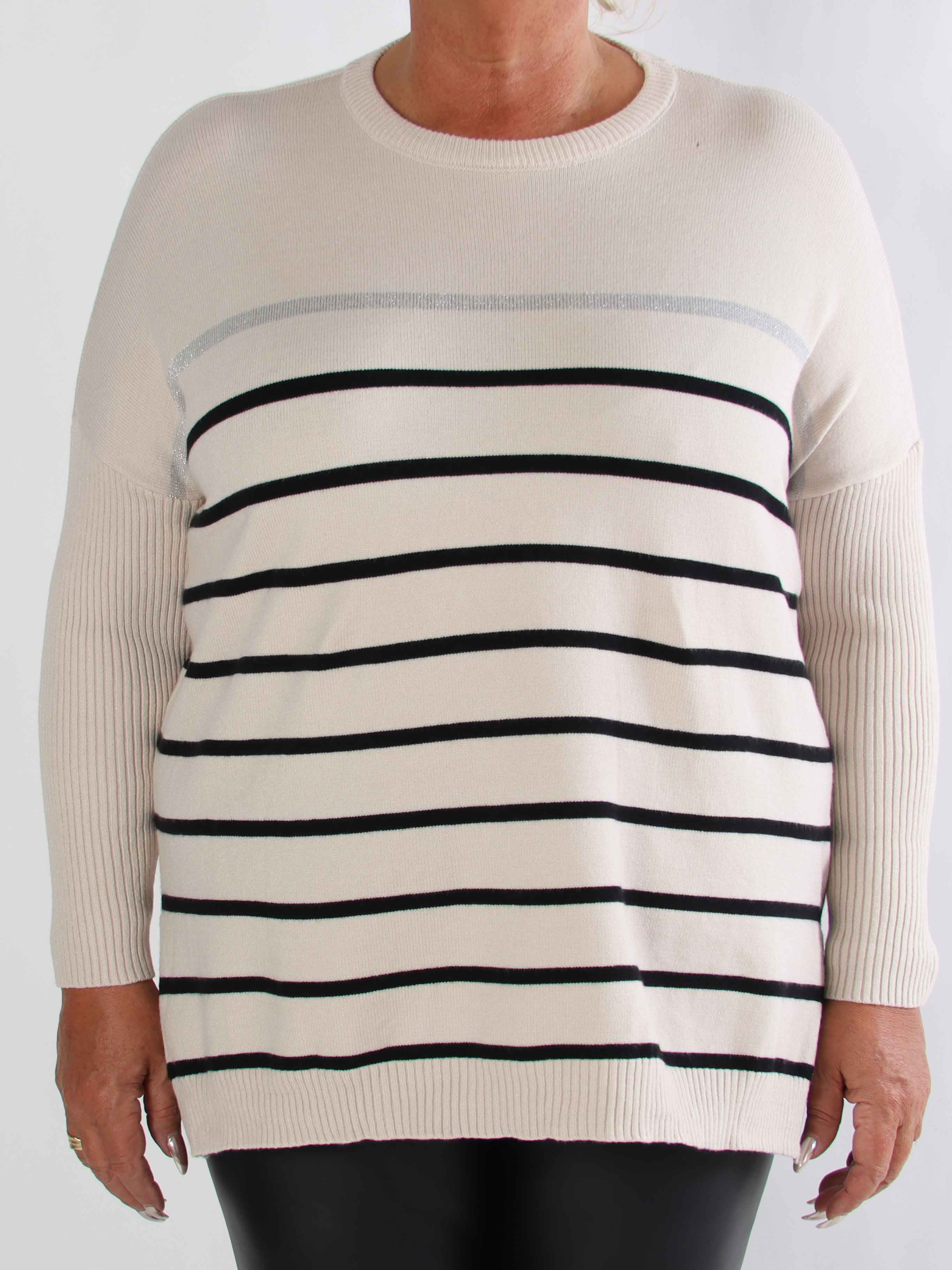 Mei - Stribet elastisk plus size strikbluse i viskose