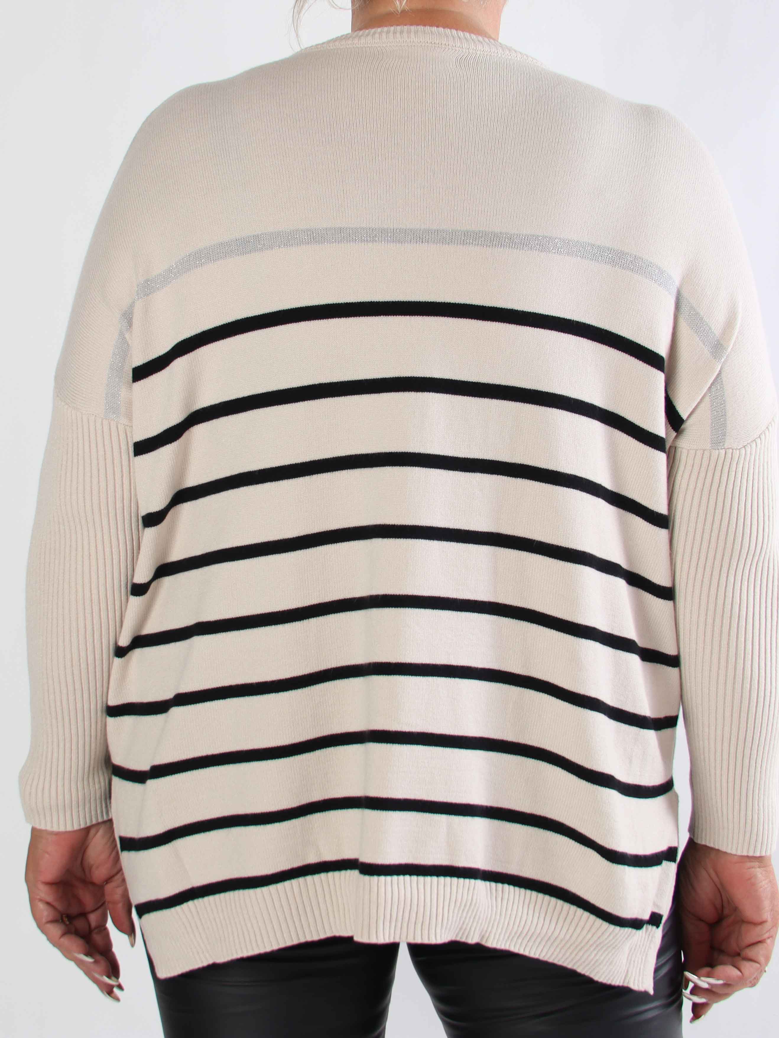 Mei - Stribet elastisk plus size strikbluse i viskose