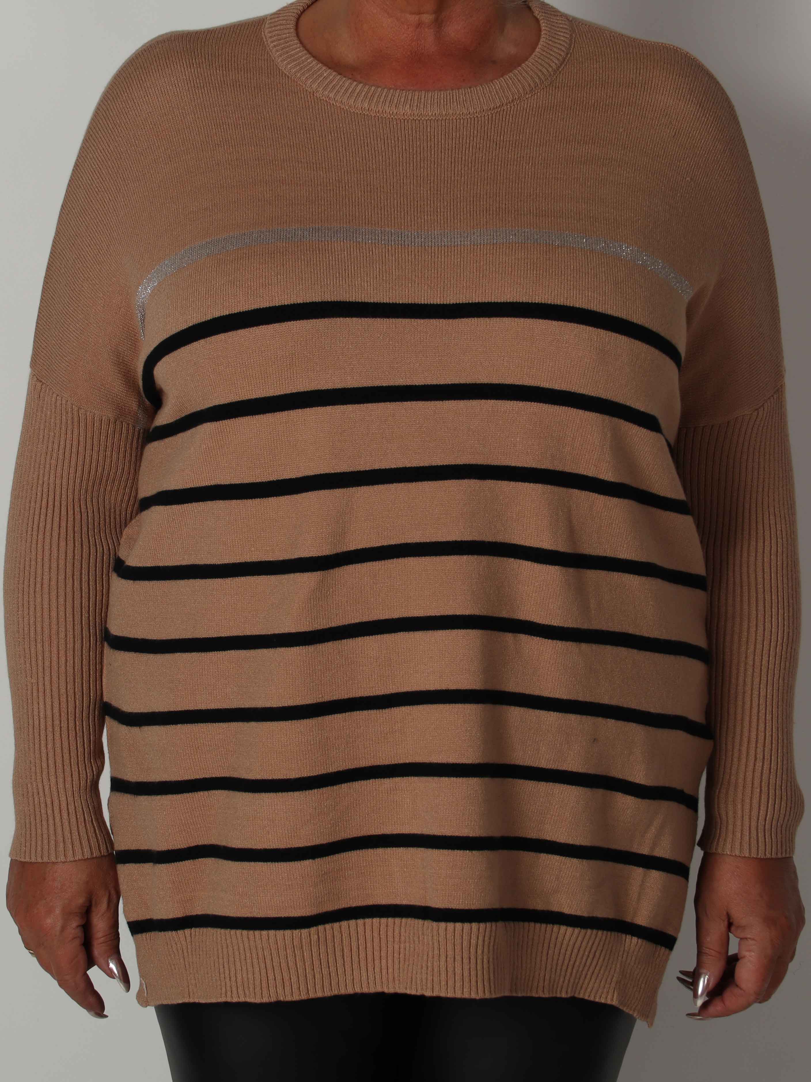 Mei - Stribet elastisk plus size strikbluse i viskose