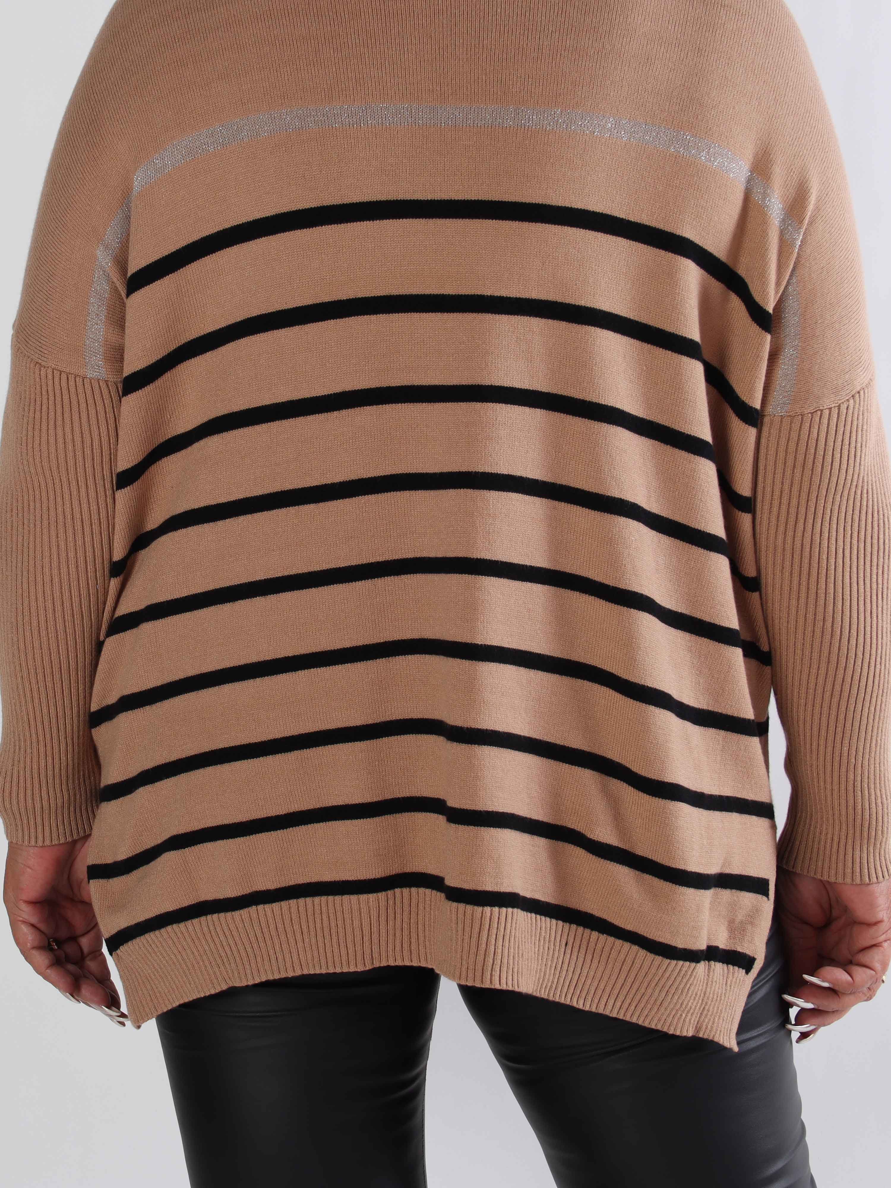 Mei - Stribet elastisk plus size strikbluse i viskose