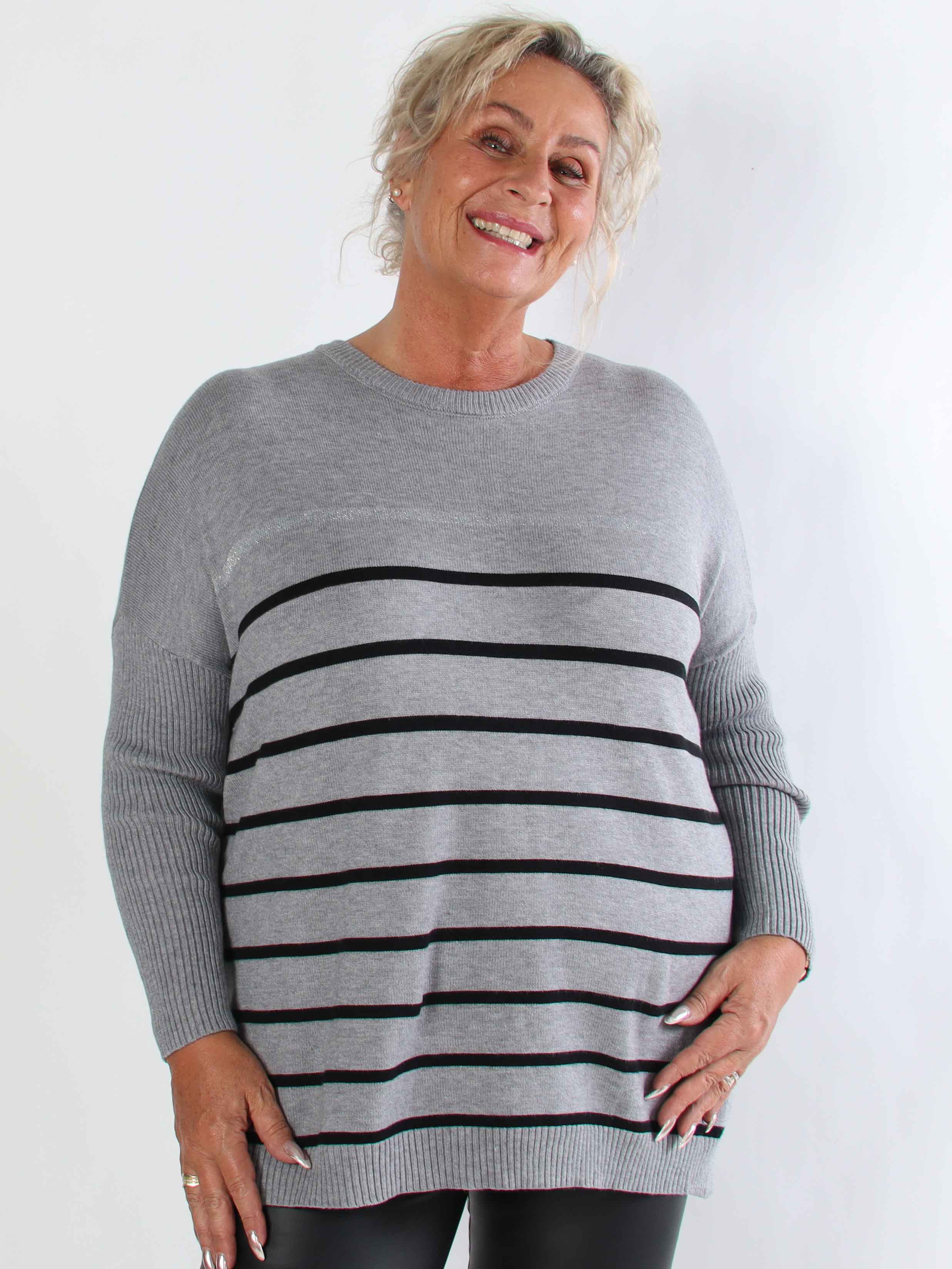 Mei - Stribet elastisk plus size strikbluse i viskose