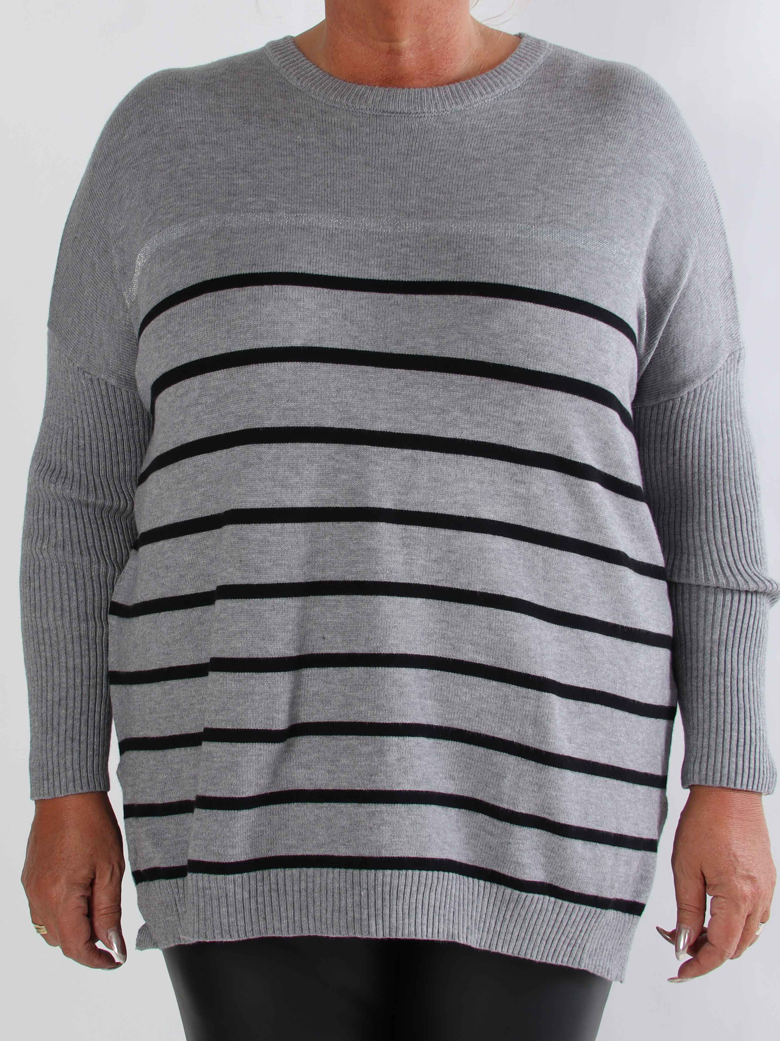 Mei - Stribet elastisk plus size strikbluse i viskose