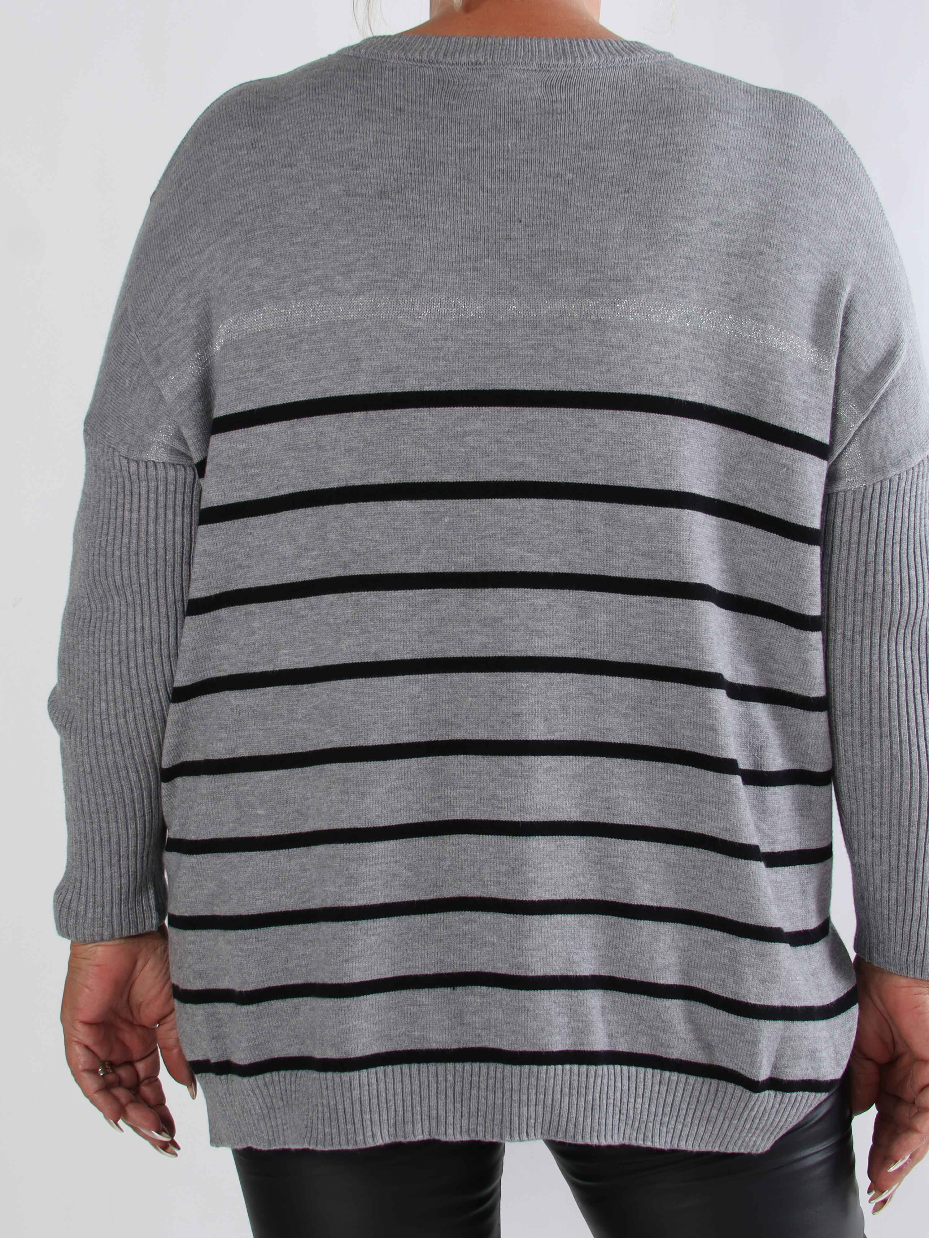 Mei - Stribet elastisk plus size strikbluse i viskose