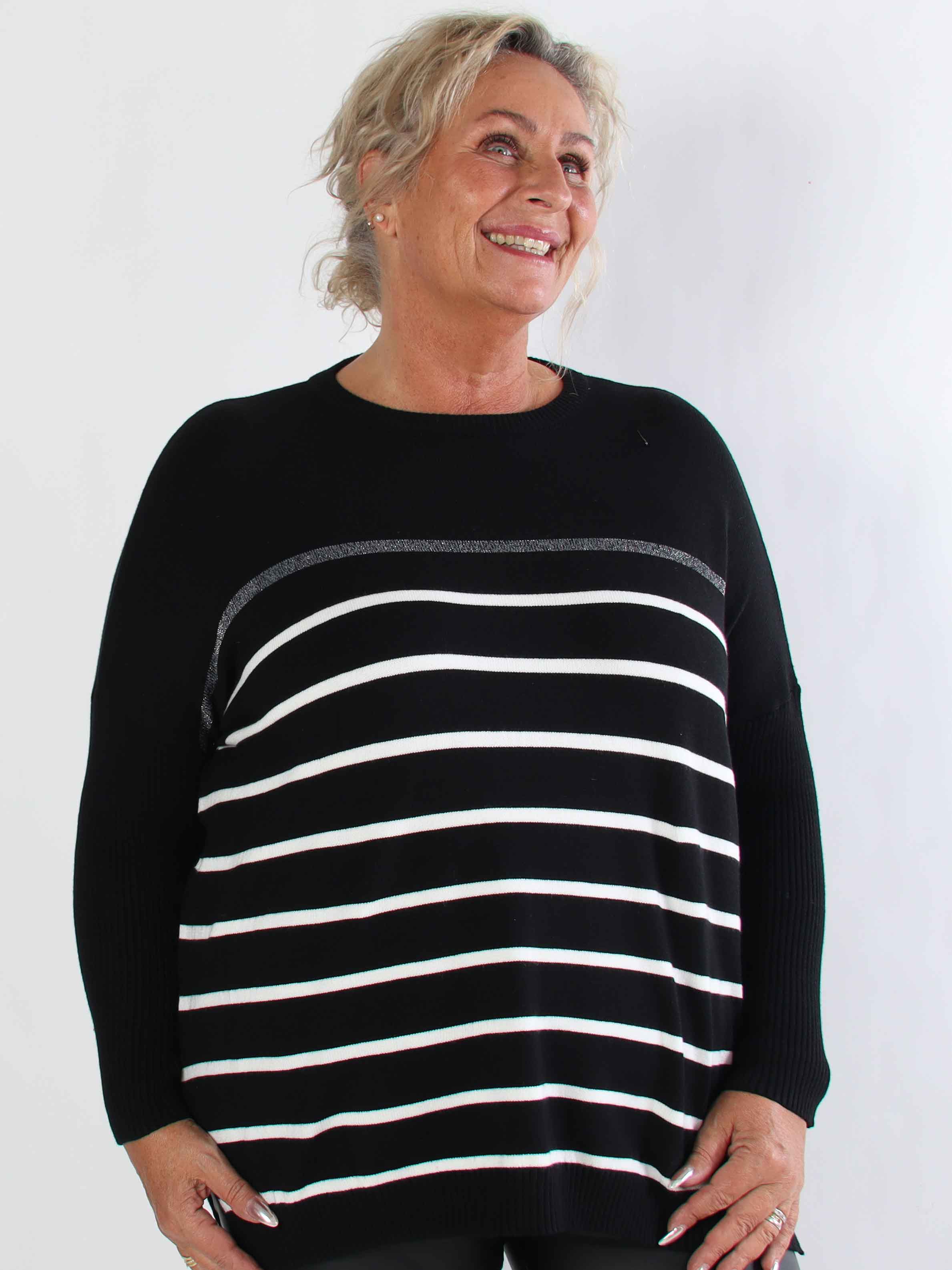 Mei - Stribet elastisk plus size strikbluse i viskose