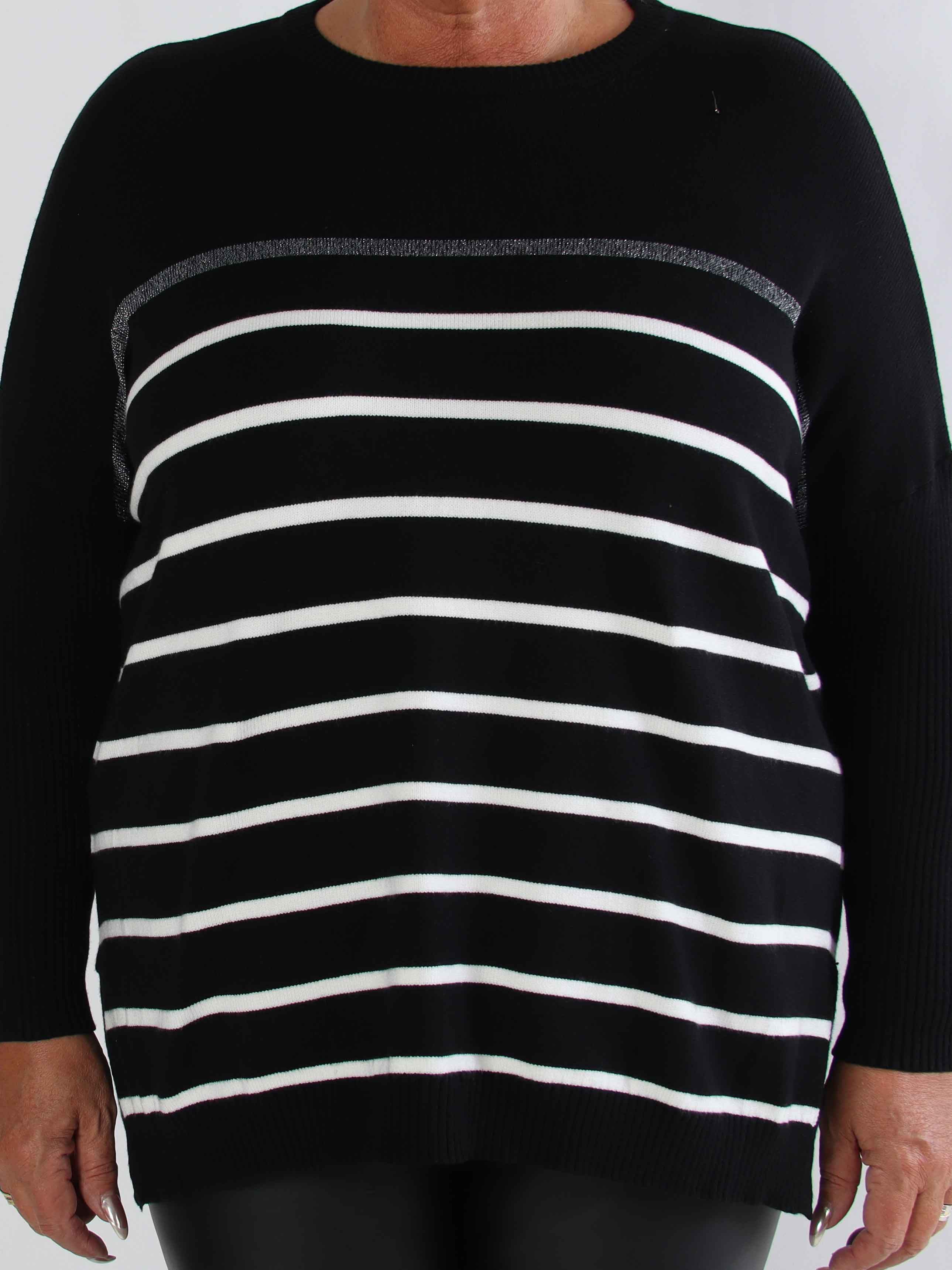 Mei - Stribet elastisk plus size strikbluse i viskose