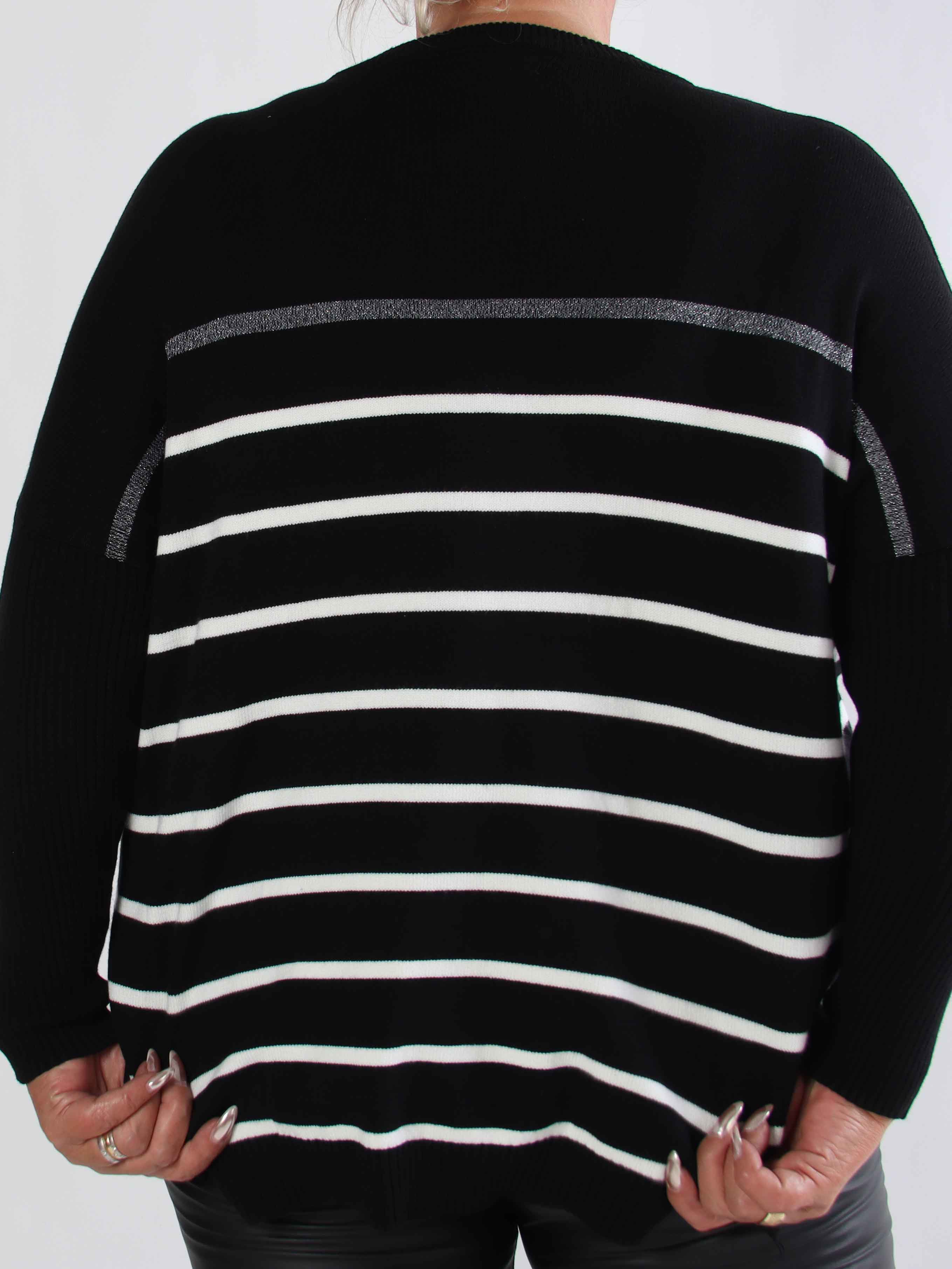 Mei - Stribet elastisk plus size strikbluse i viskose