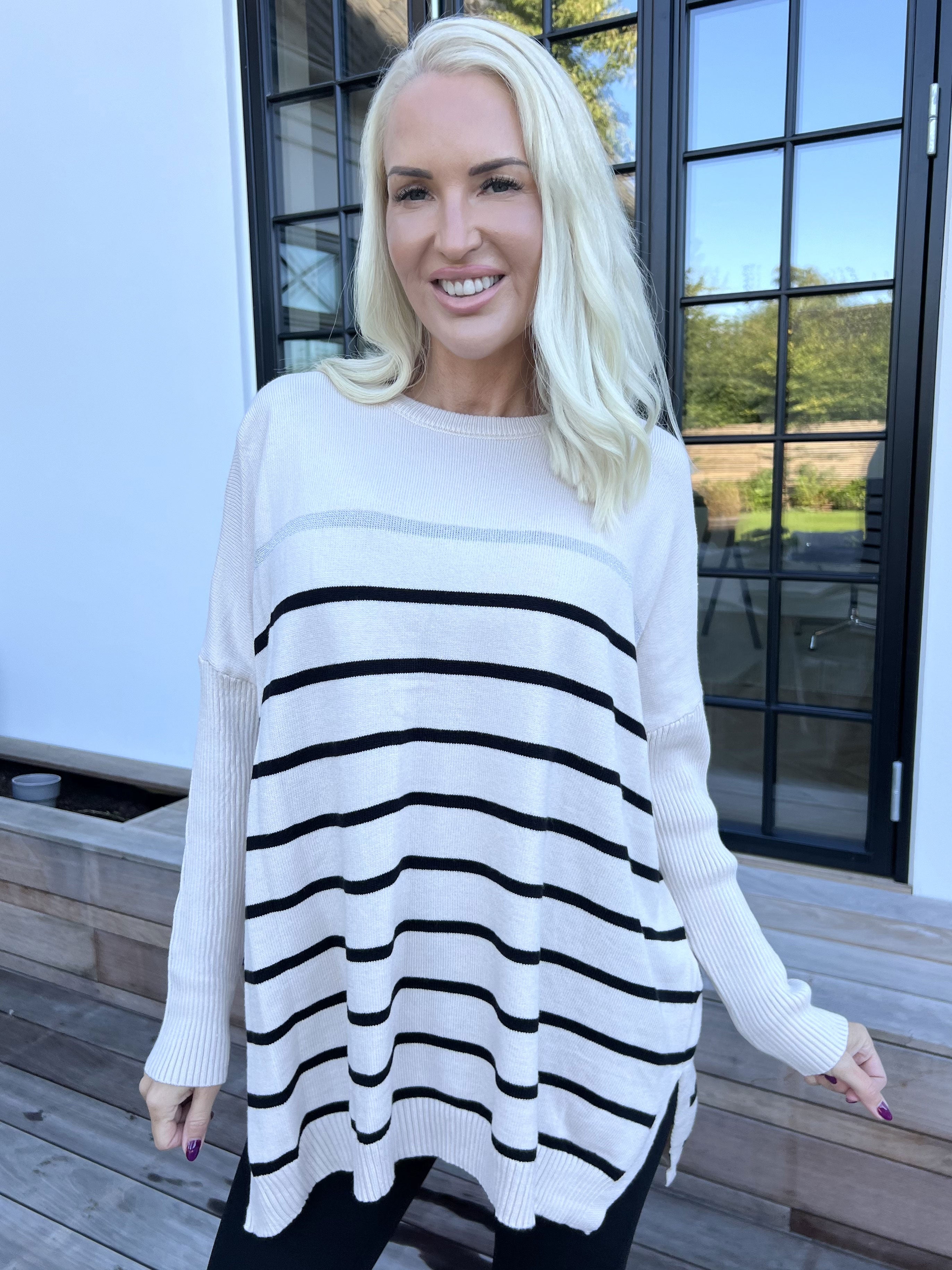 Mei - Stribet elastisk strikbluse i viskose