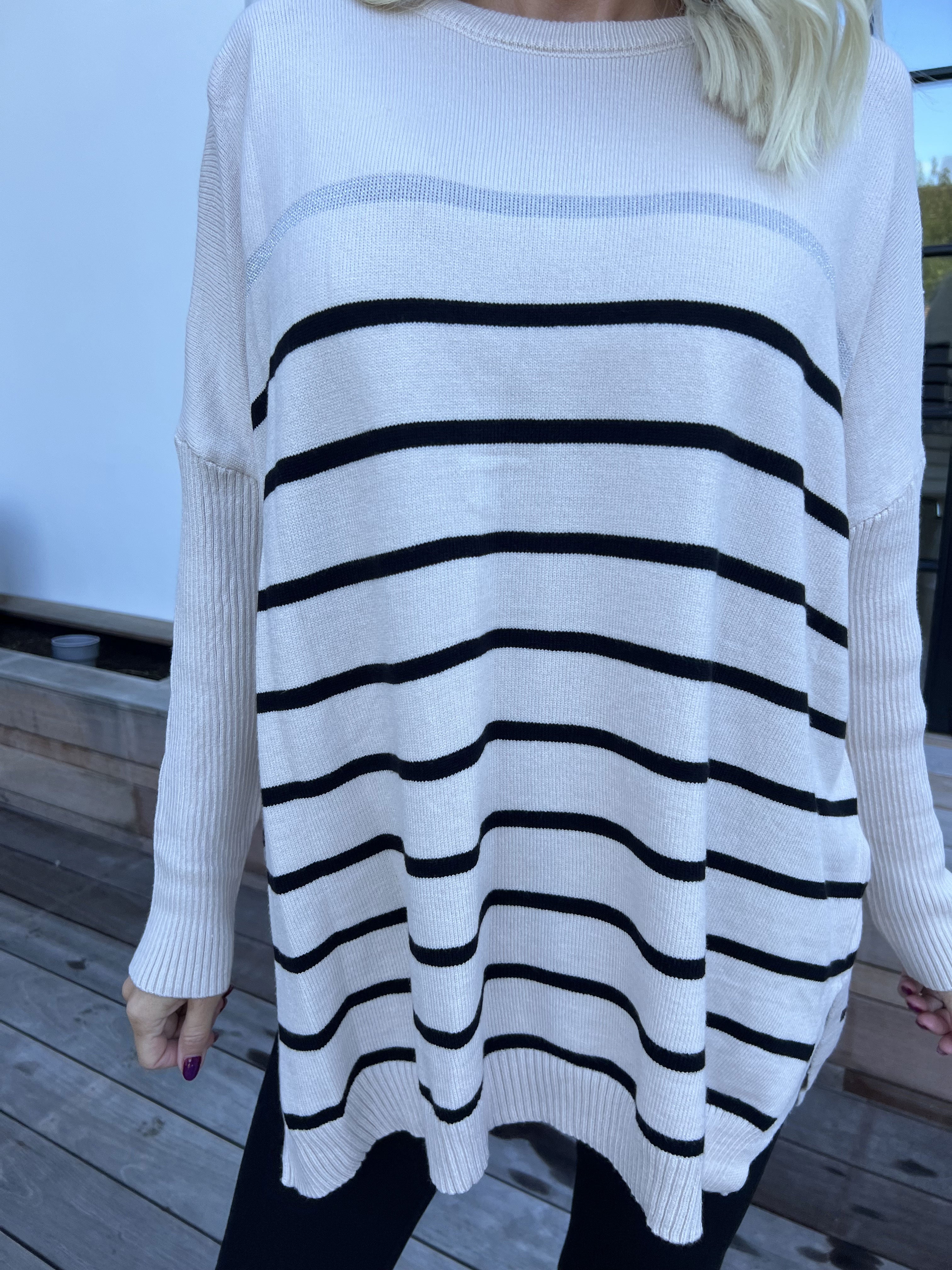 Mei - Stribet elastisk strikbluse i viskose