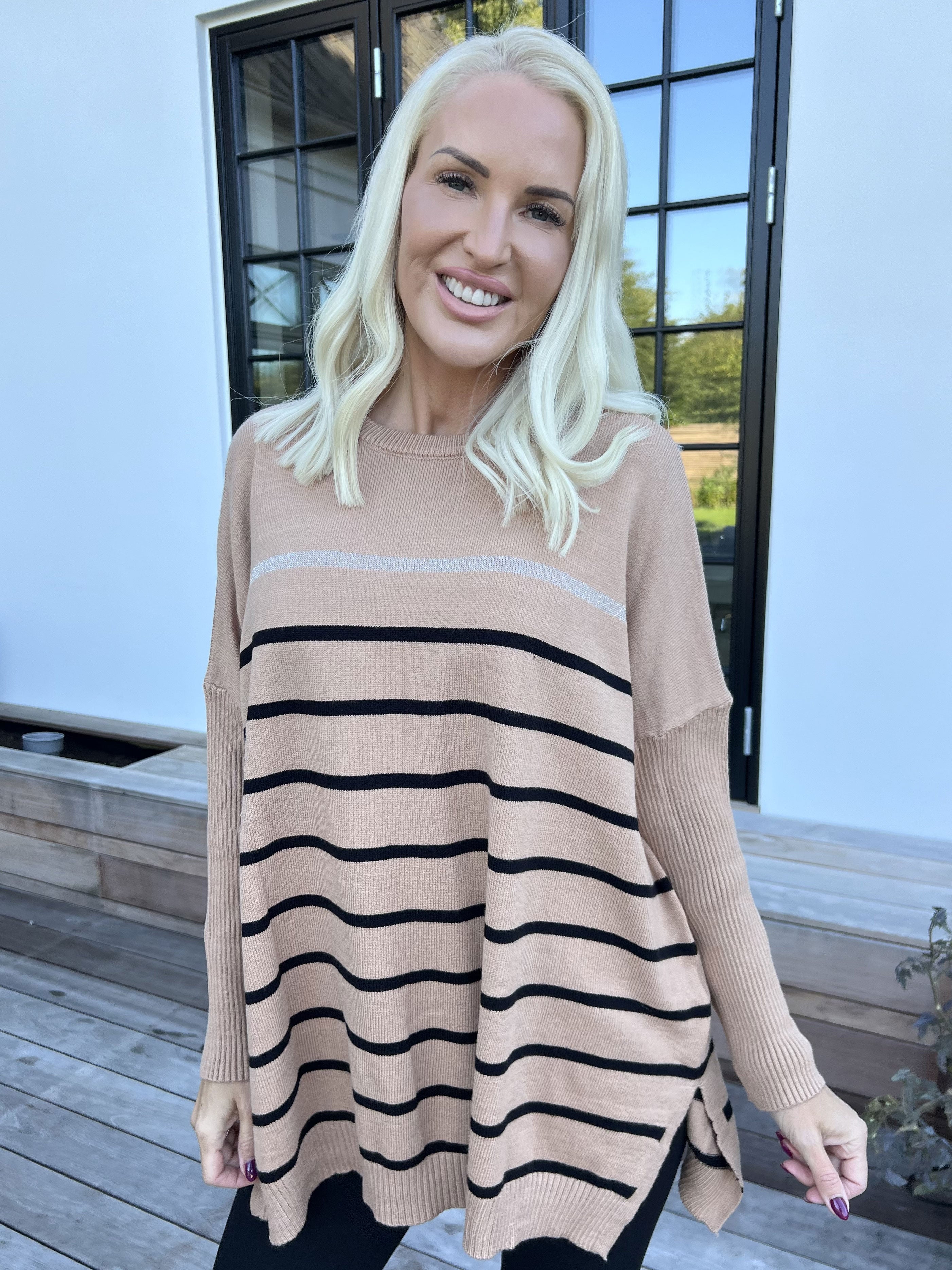 Mei - Stribet elastisk strikbluse i viskose