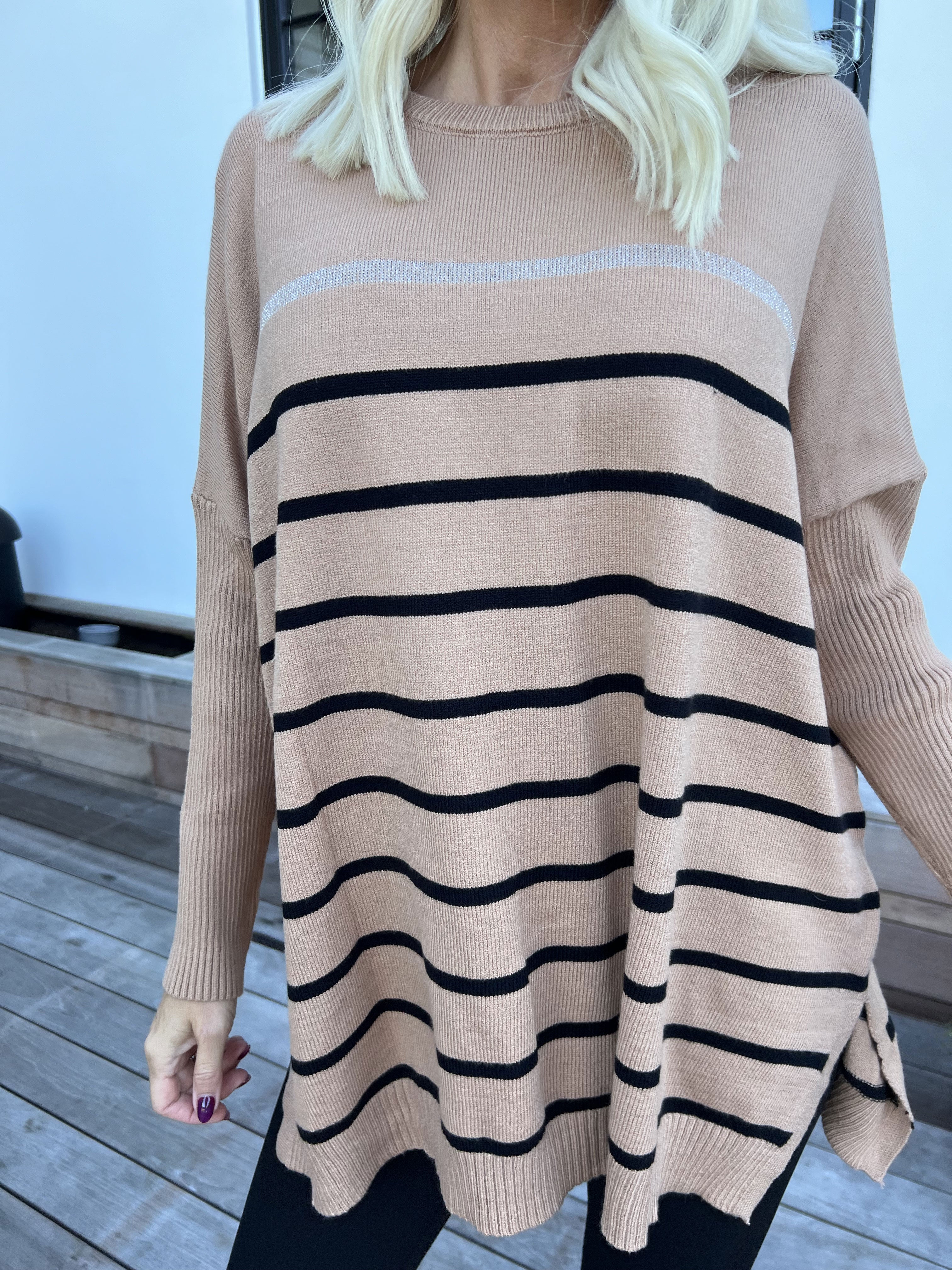 Mei - Stribet elastisk strikbluse i viskose