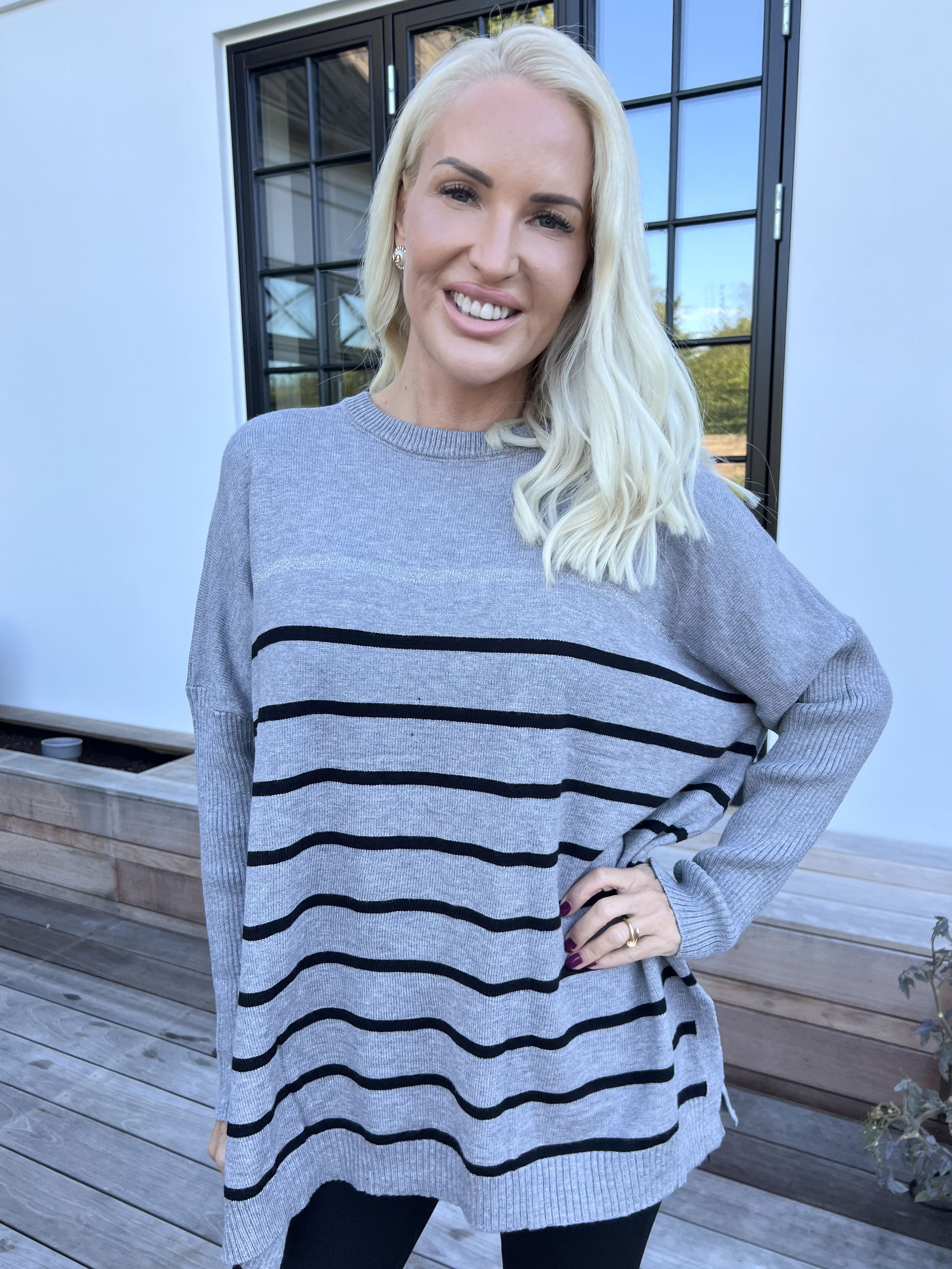 Mei - Stribet elastisk strikbluse i viskose