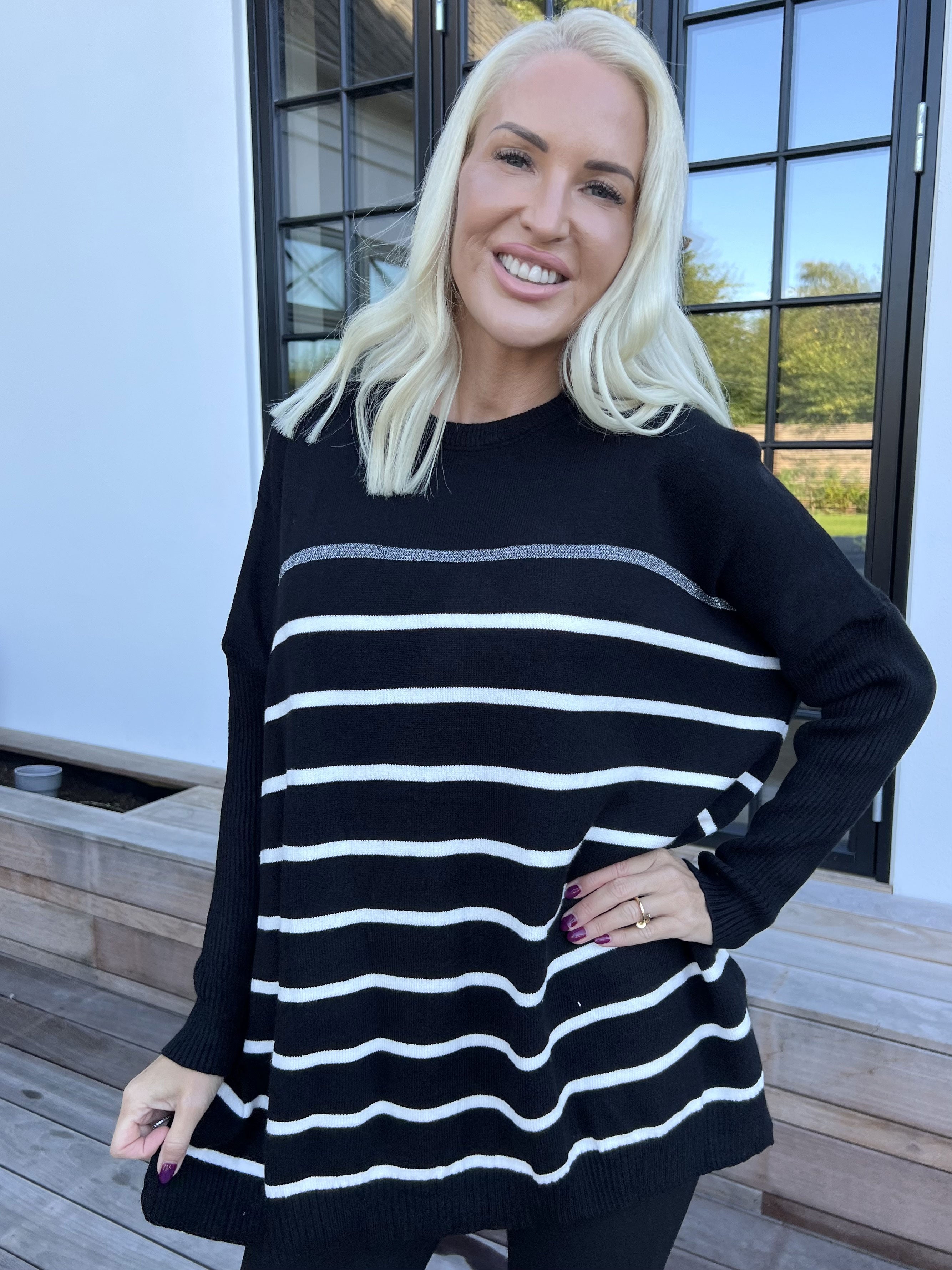 Mei - Stribet elastisk strikbluse i viskose