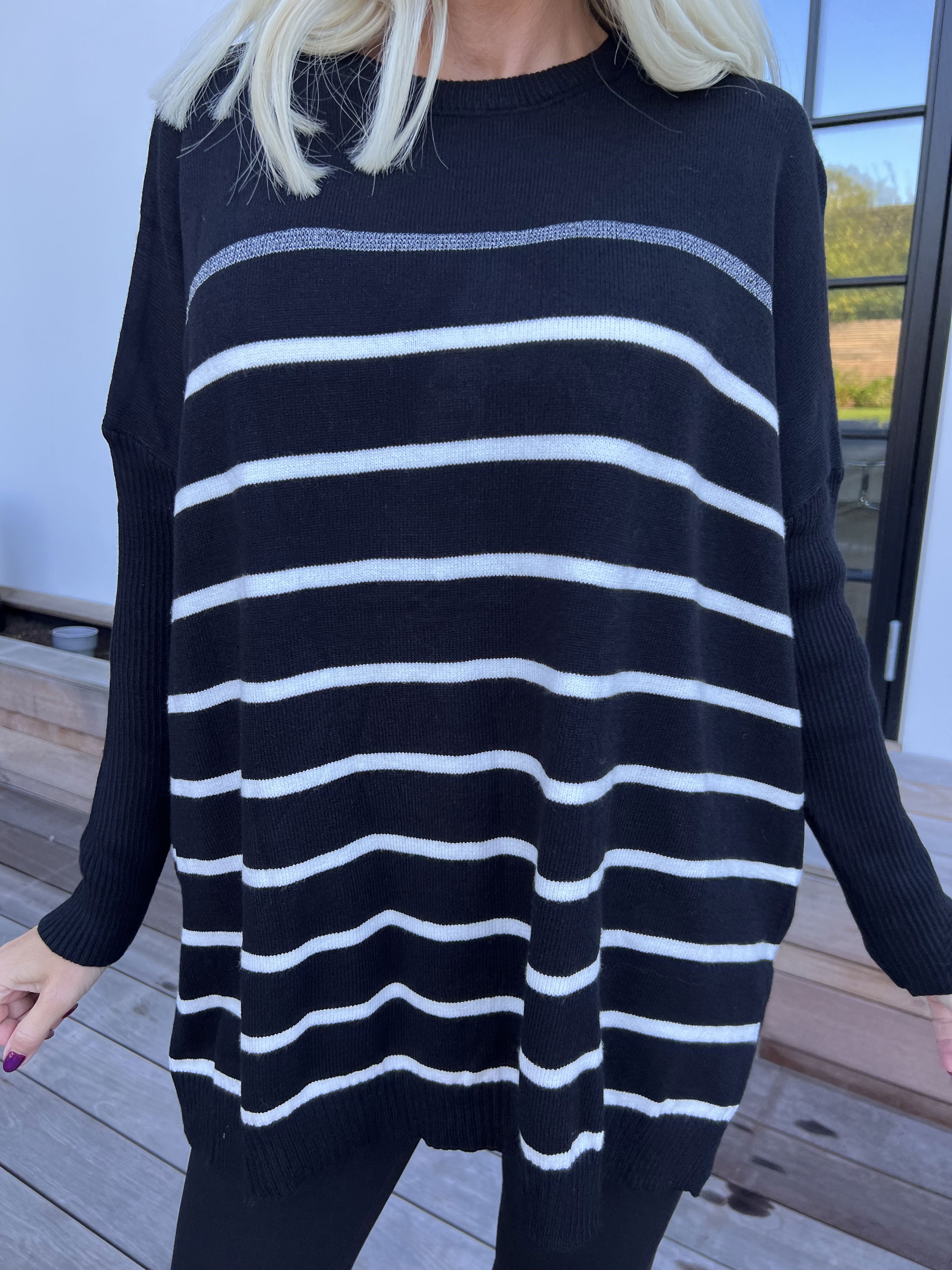 Mei - Stribet elastisk strikbluse i viskose