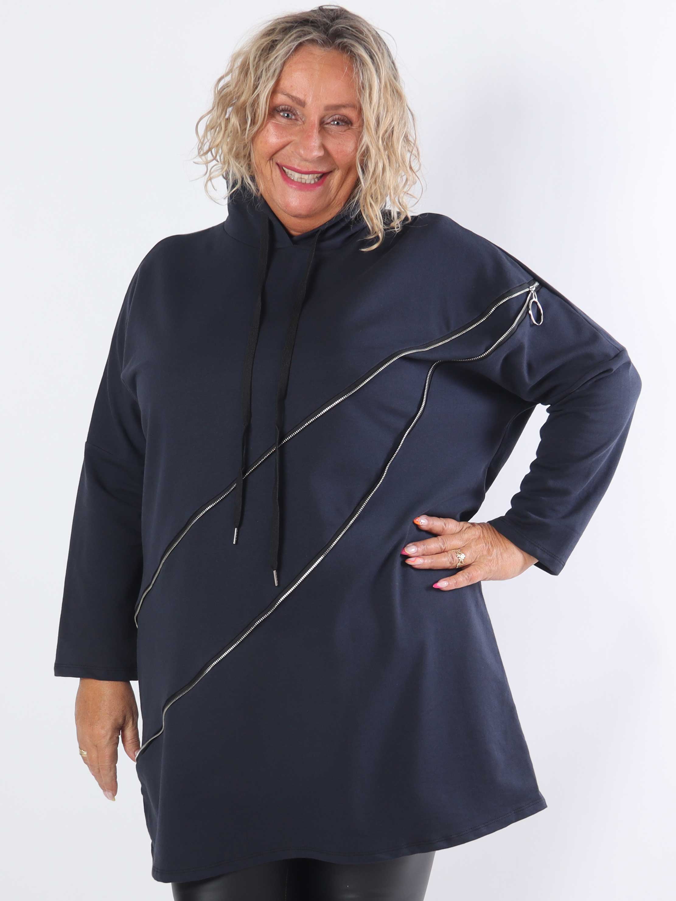 Merah - Plus size hættetrøje med lynlåsdetalje