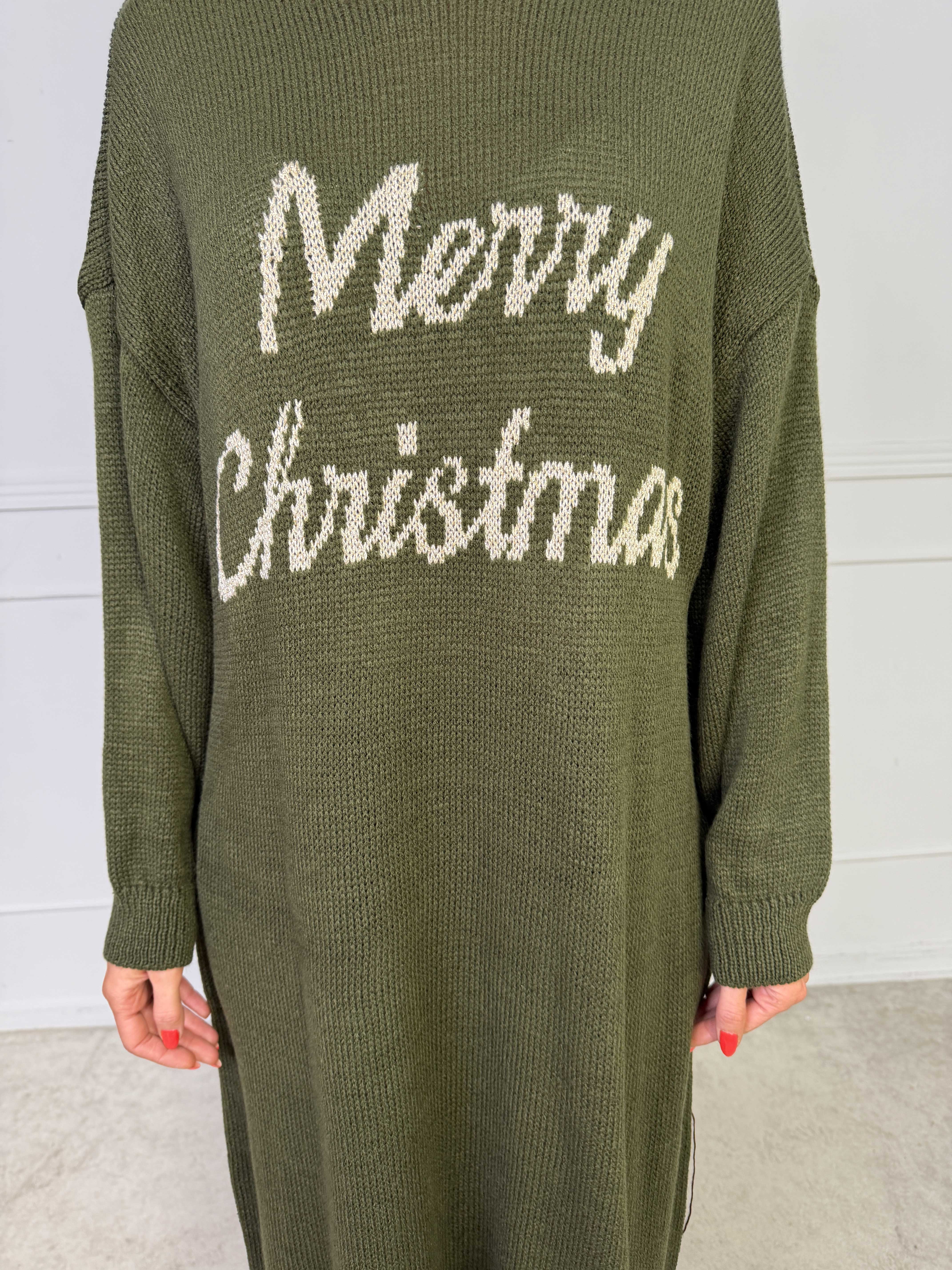 Merry Long - Julestrikkjole med guld skrift