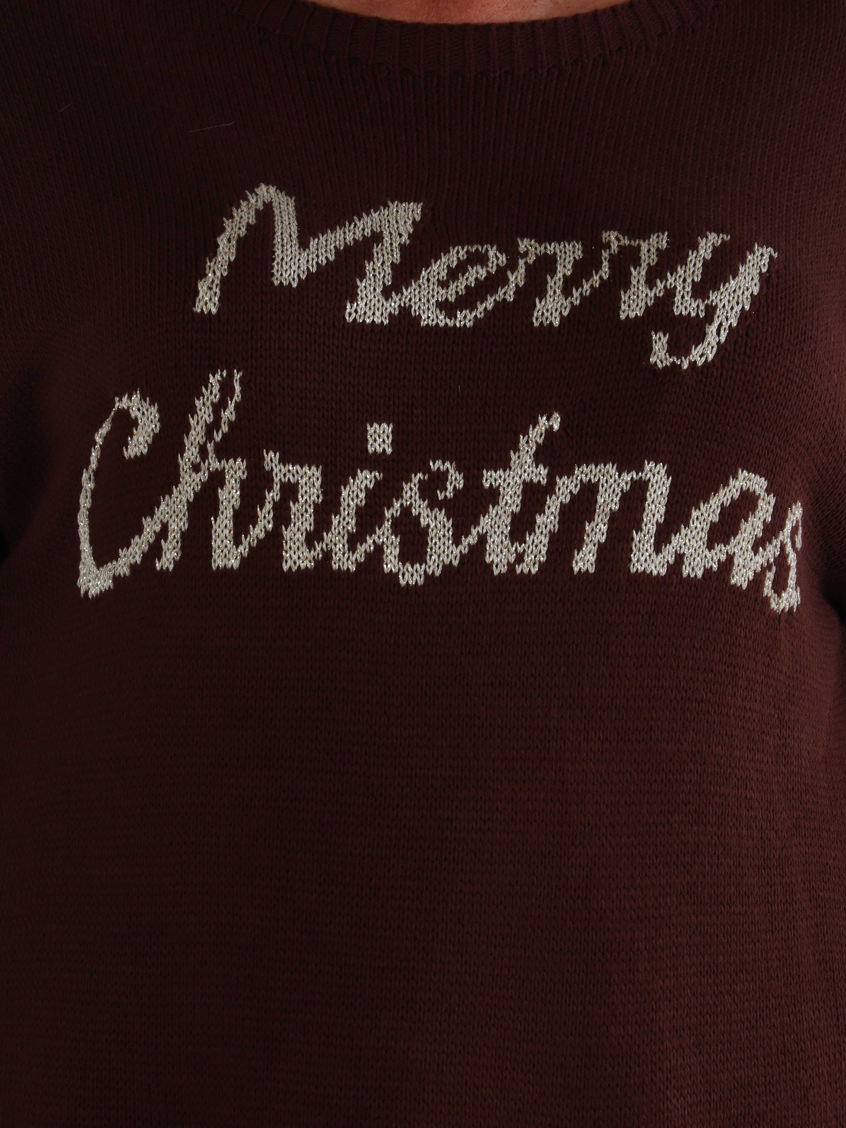 Merry Long - Plus size julestrikkjole med guld skrift